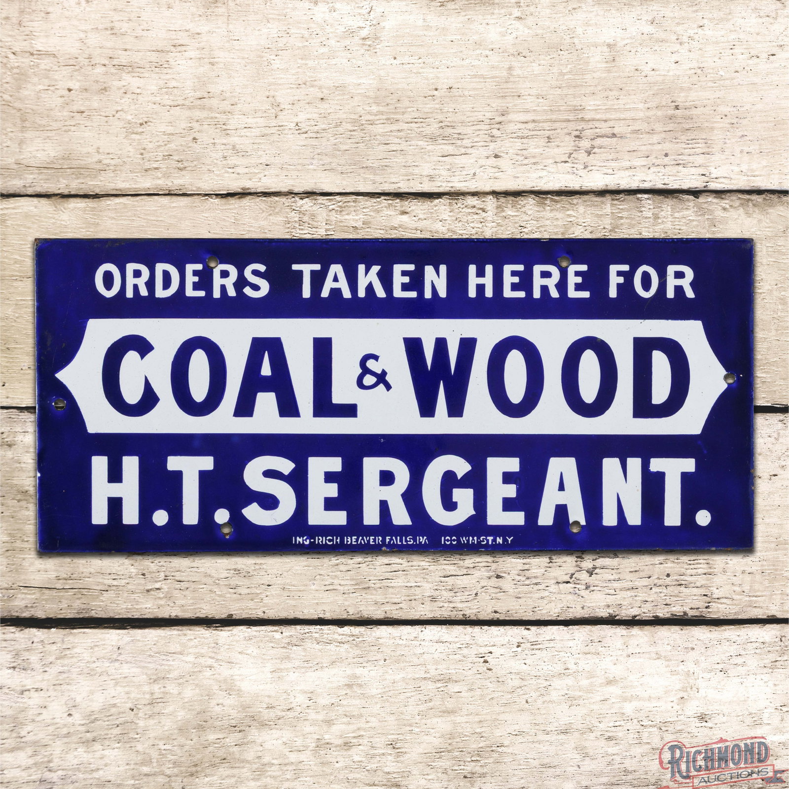 Orders Taken Here for H.T. Sergeant Coal & Wood Single Sided Porcelain Sign (1 of 3)