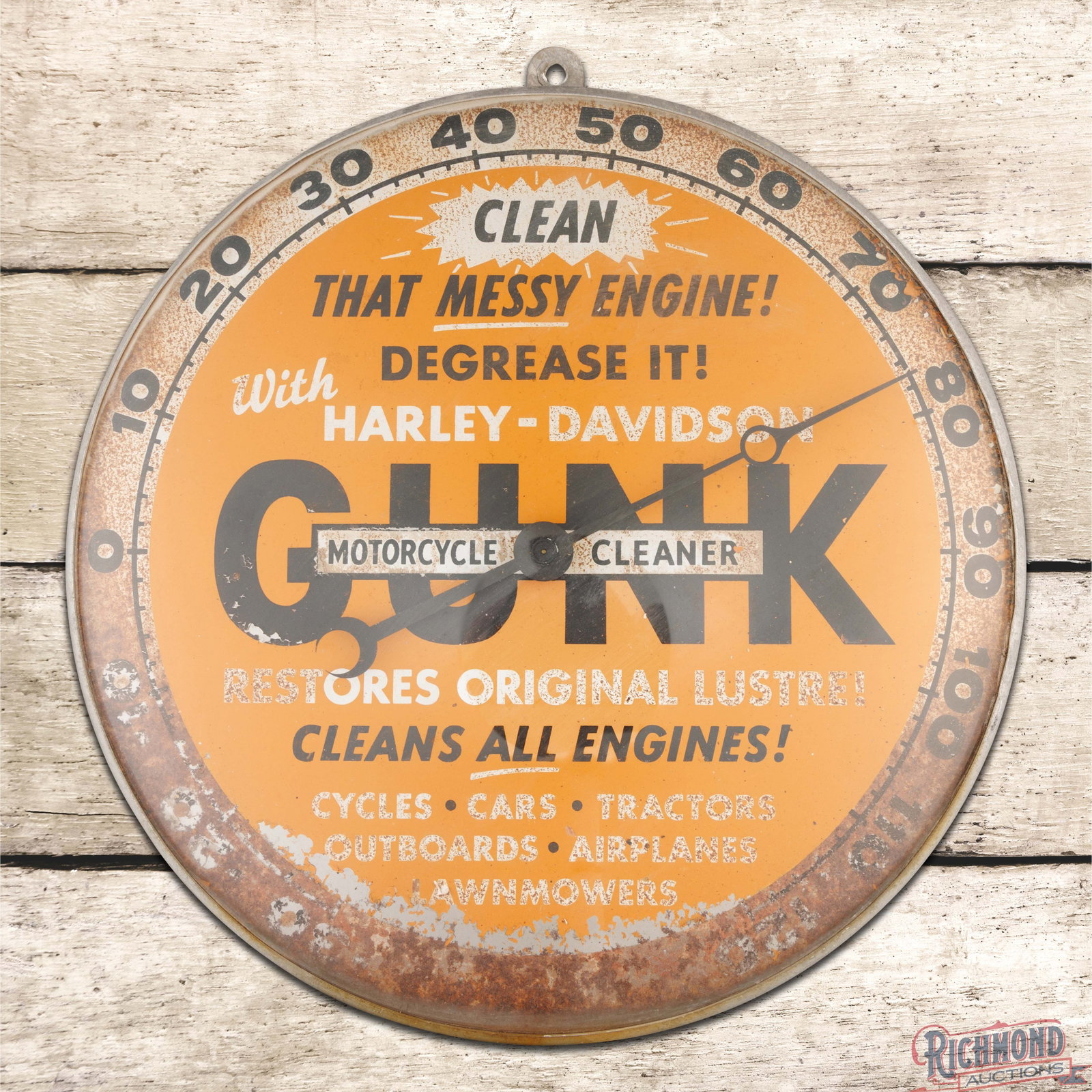 Harley Davidson "GUNK" Motorcycle Cleaner 12" Pam Advertising Thermometer (1 of 3)