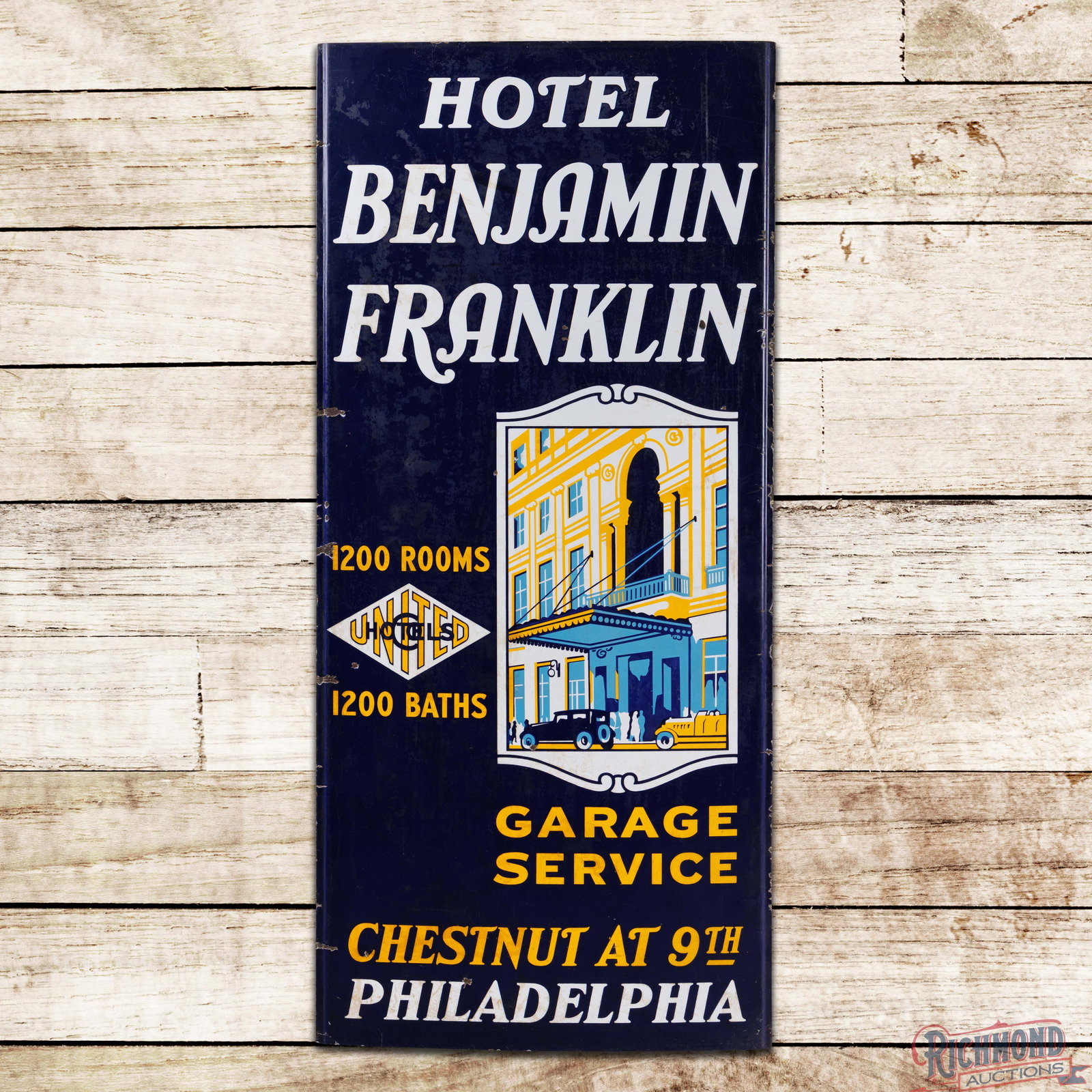 Hotel Benjamin Franklin Garage Service Philadelphia 5' Single Sided Porcelain Lighthouse Sign (1 of 3)