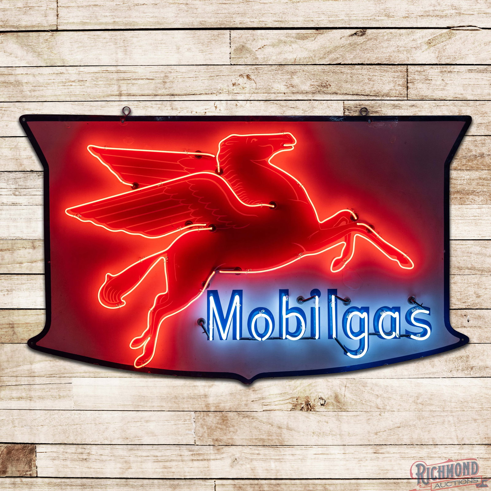 Mobilgas 6.5' Die Cut Single Sided Porcelain Neon Sign w/ Pegasus "Flashing" (1 of 4)