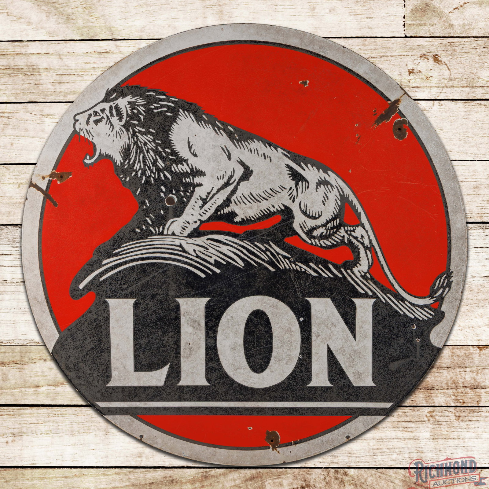 Lion Gasoline 5' Double Sided Porcelain ID Sign "Lion on the Rock" (1 of 3)