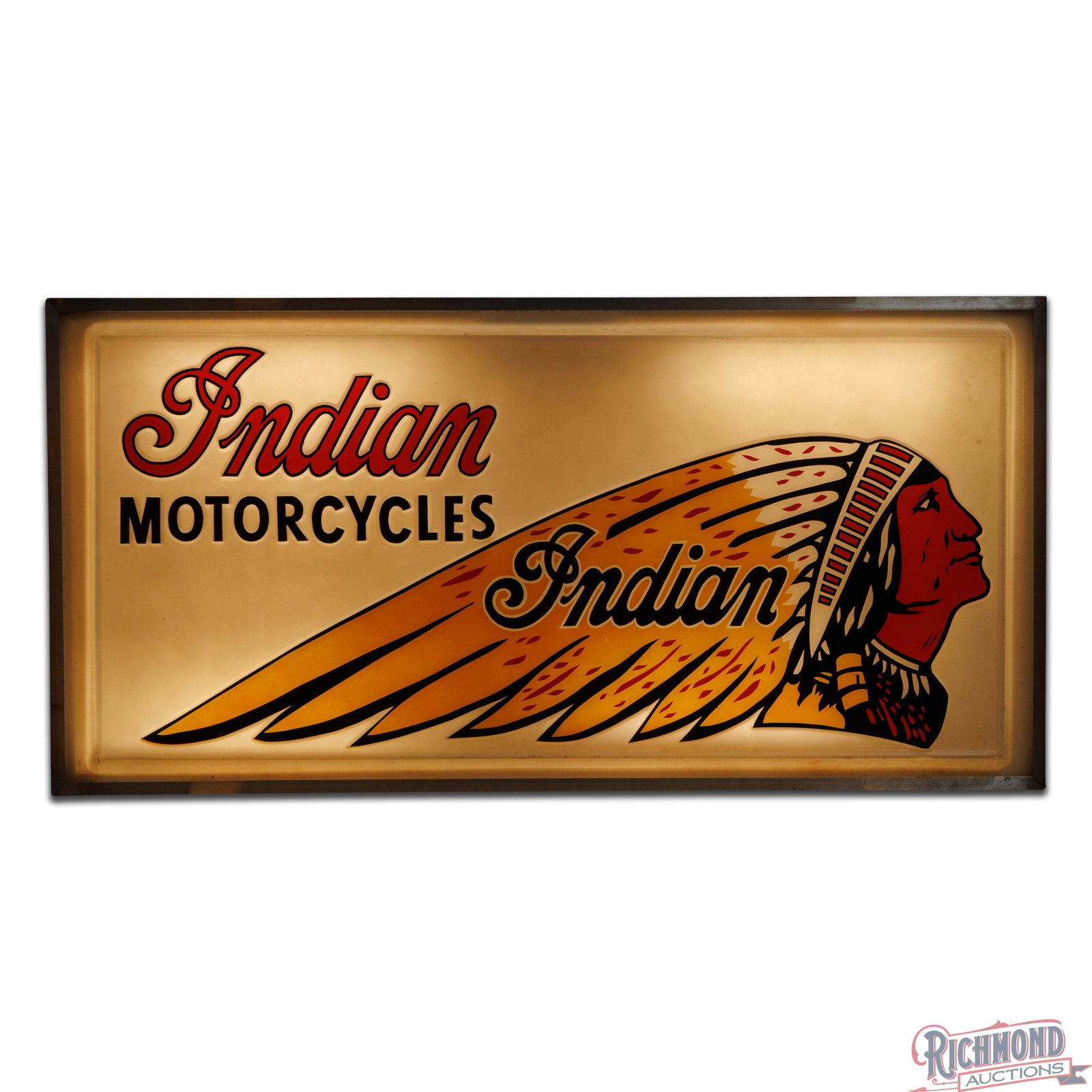Indian Motorycles 6' Emb. SS Plastic Lighted Sign w/ Native American - 2