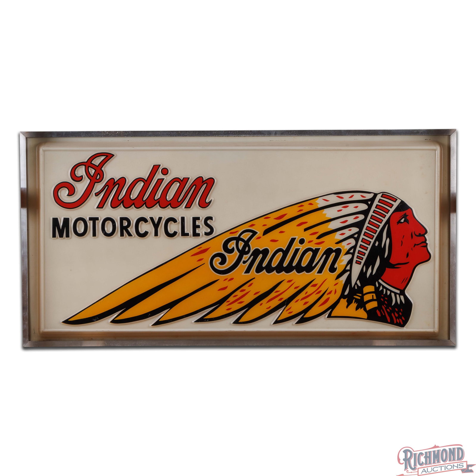 Indian Motorycles 6' Emb. SS Plastic Lighted Sign w/ Native American - 3