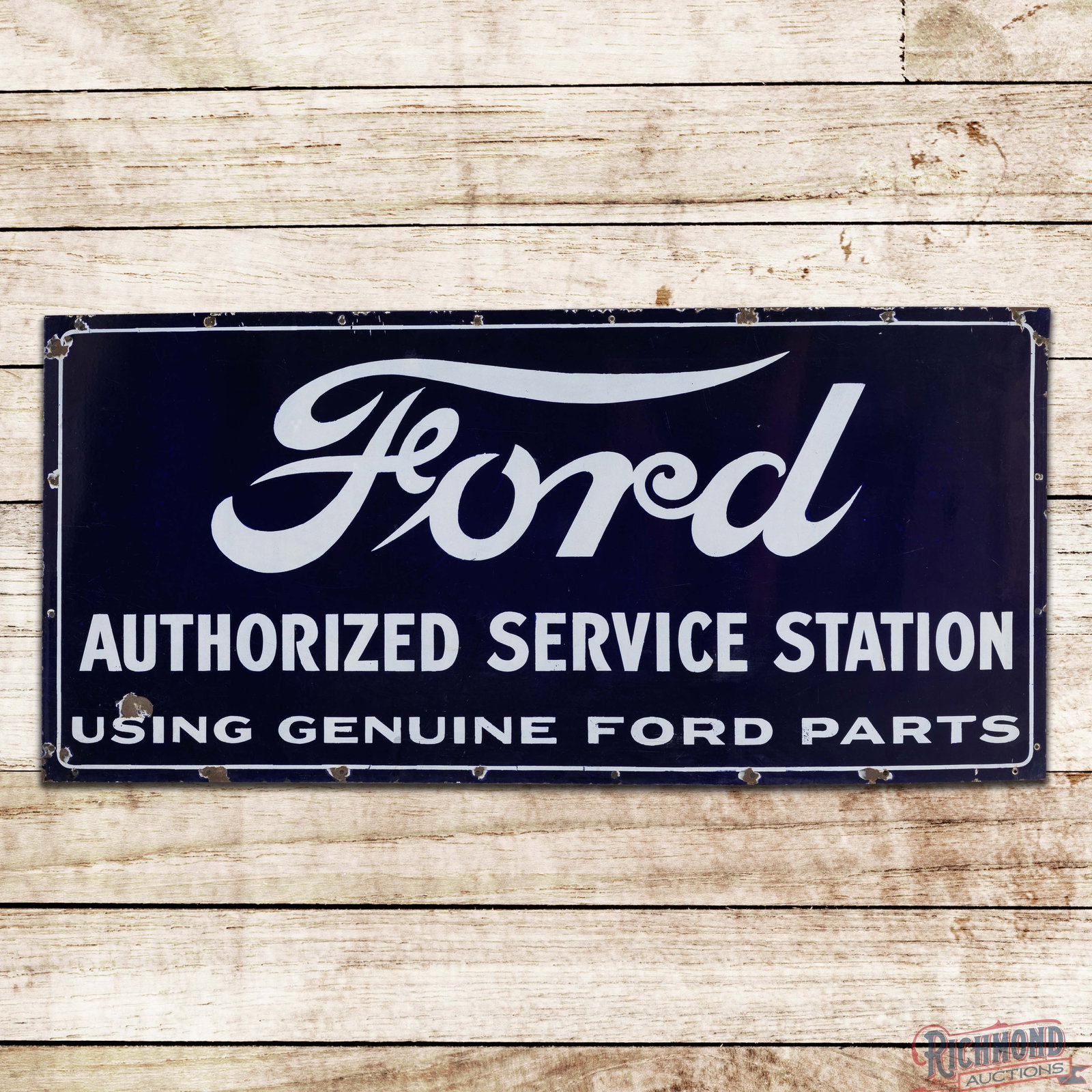 Ford Authorized Service Station Using Genuine Ford Parts 5' Single Sided Porcelain Sign (1 of 3)