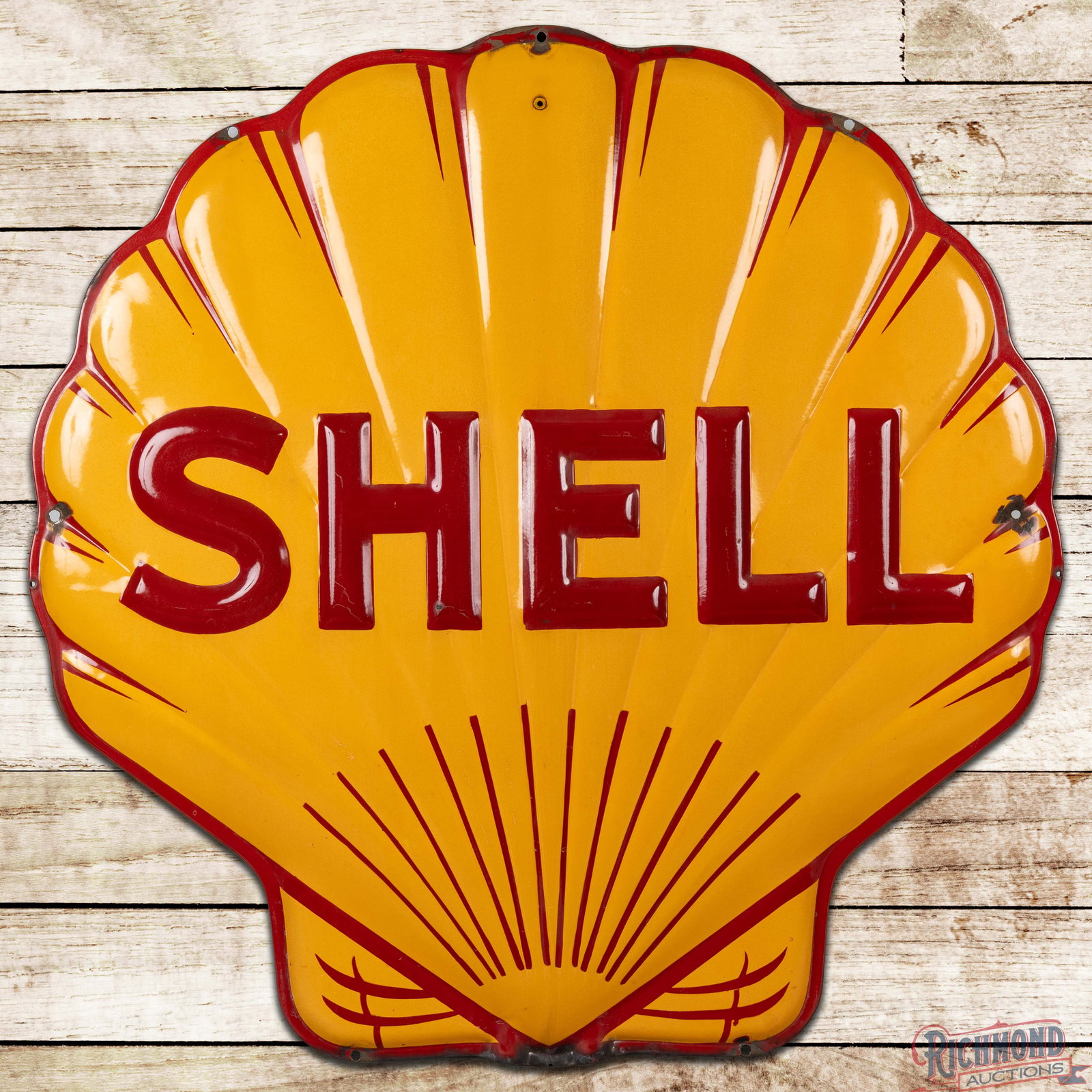Shell Gasoline 48" Embossed Single Sided Porcelain Sign (1 of 3)
