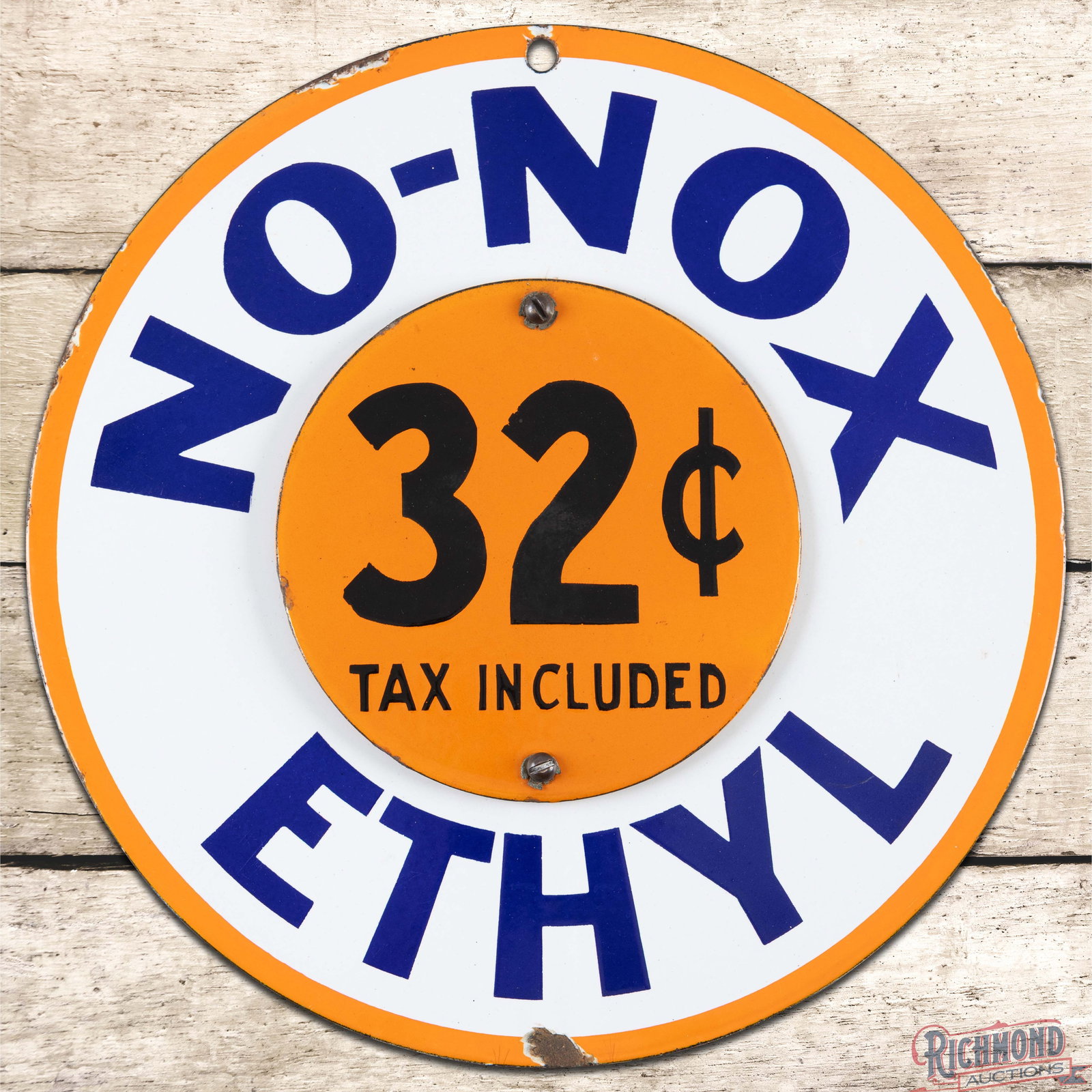 Gulf No Nox Ethyl Gasoline 32 Cents 12" Single Sided Porcelain Pump Plate Pricer Sign (1 of 3)