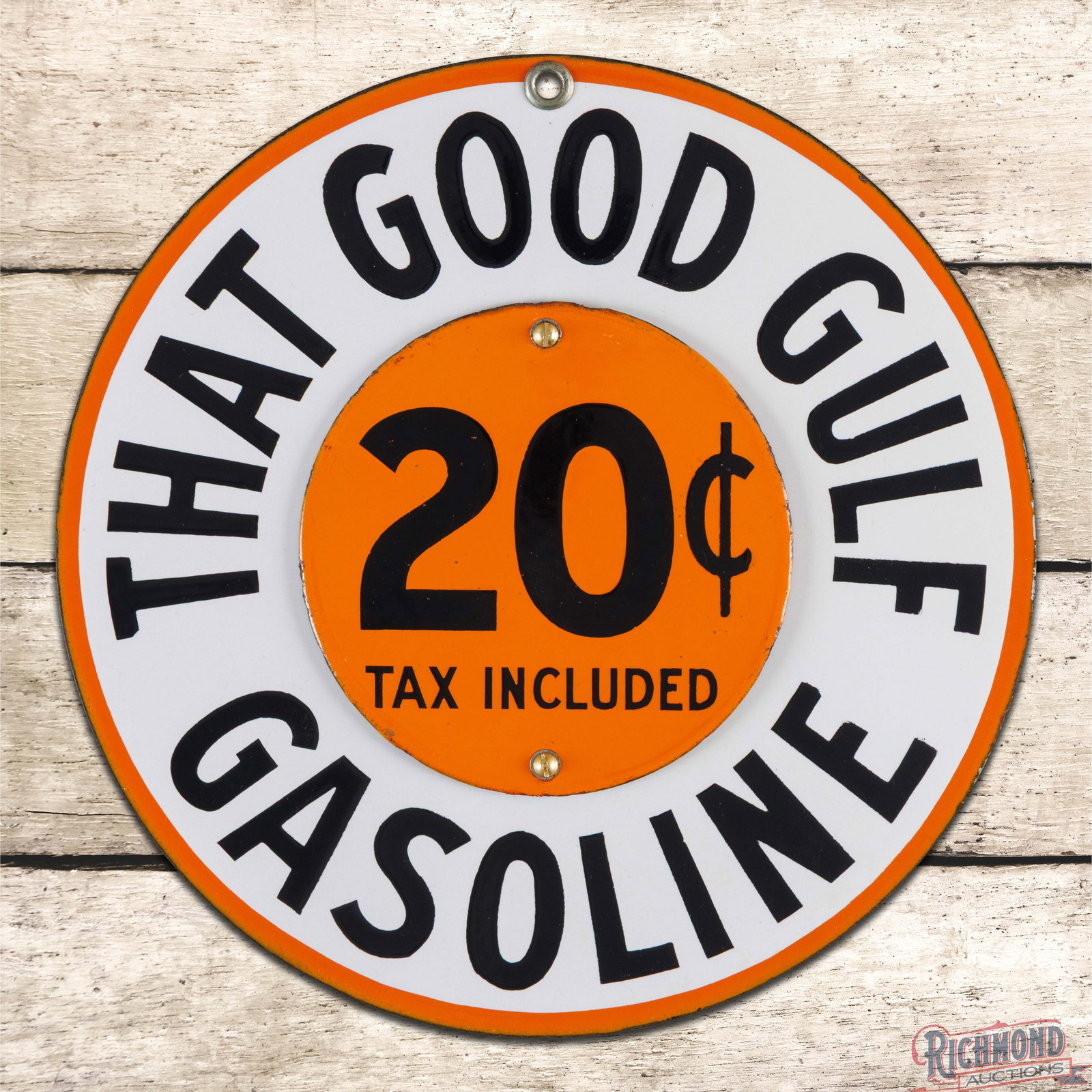 That Good Gulf Gasoline 20 Cents 12" Single Sided Porcelain Pump Plate Pricer Sign (1 of 3)