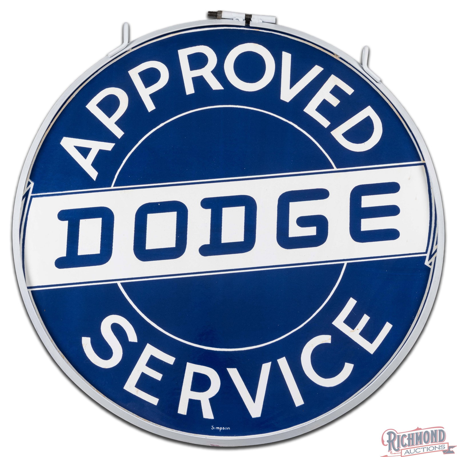 Rare Dodge Approved Service 30" Double Sided Porcelain Sign w/ Ring - 2