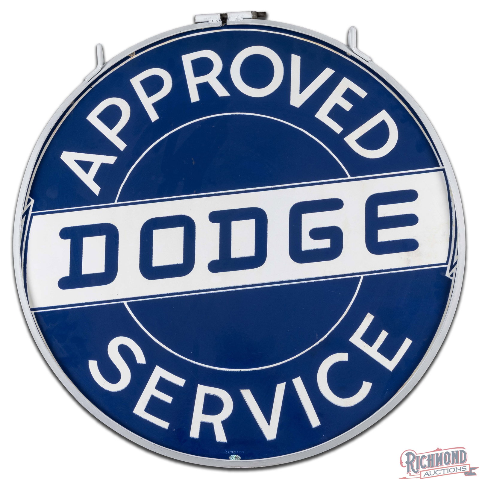 Rare Dodge Approved Service 30" Double Sided Porcelain Sign w/ Ring - 3