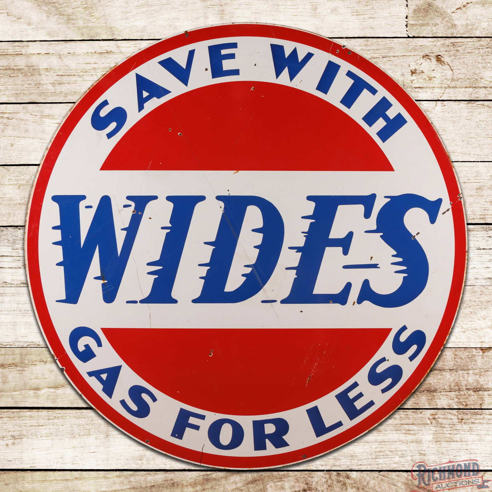 Save With Wides "Gas for Less" 6' Double Sided Porcelain ID Sign (1 of 3)