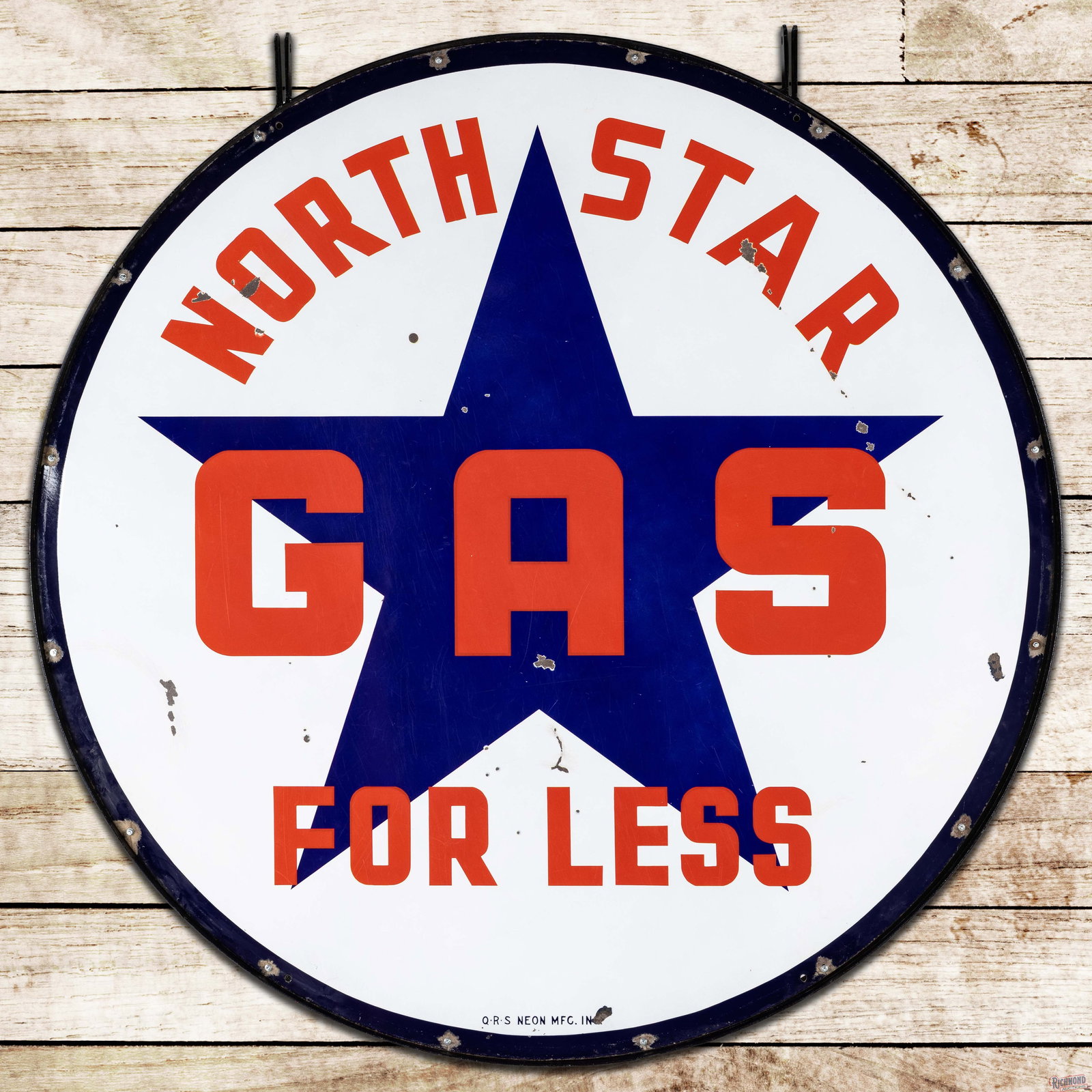 Rare North Star Gas for Less 6' Double Sided Porcelain Logo Sign w/ Ring (1 of 3)