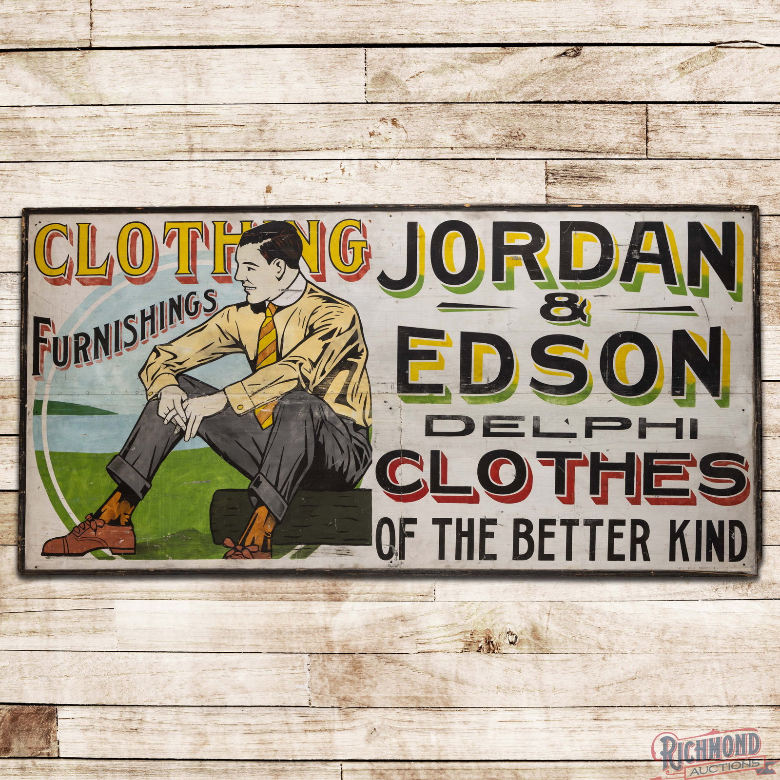 Jordan & Edson Delphi Furnishings Clothes of the Better Kind 8' Single Sided Tin Ithaca Sign (1 of 3)