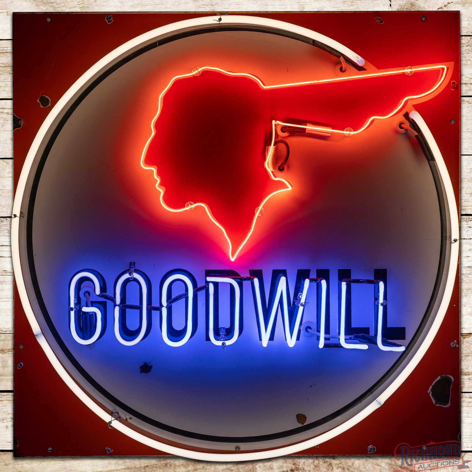 Pontiac Goodwill Cars 36" Single Sided Porcelain Neon Sign w/ Flashing Full Feather Logo (1 of 4)