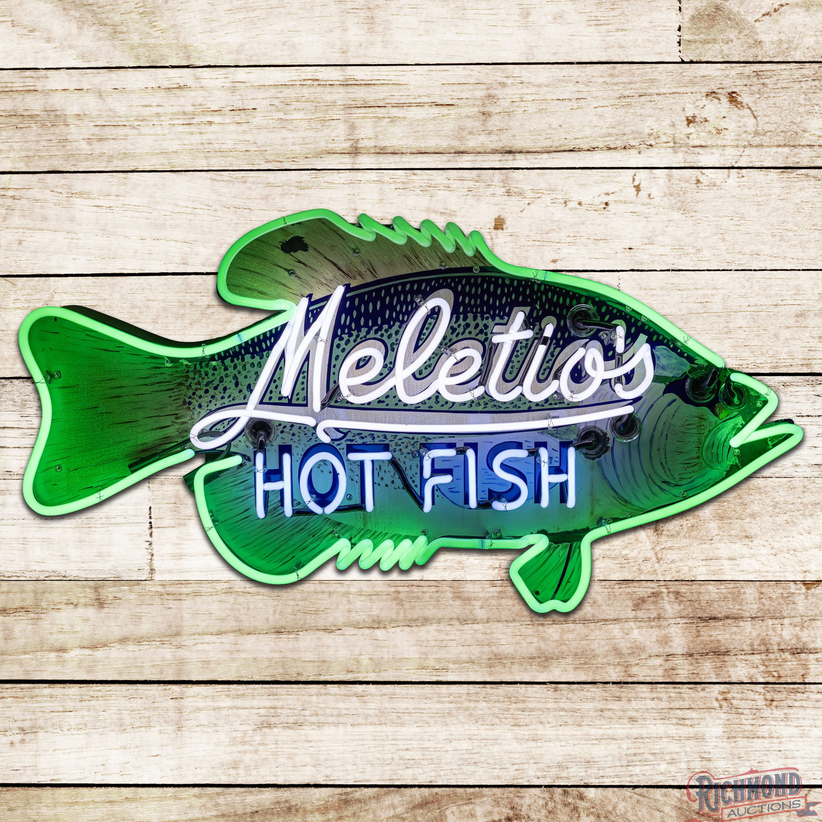 Amazing Meletio's Hot Fish Die Cut 4' Single Sided Porcelain Factory Neon Sign St. Louis Missouri (1 of 3)