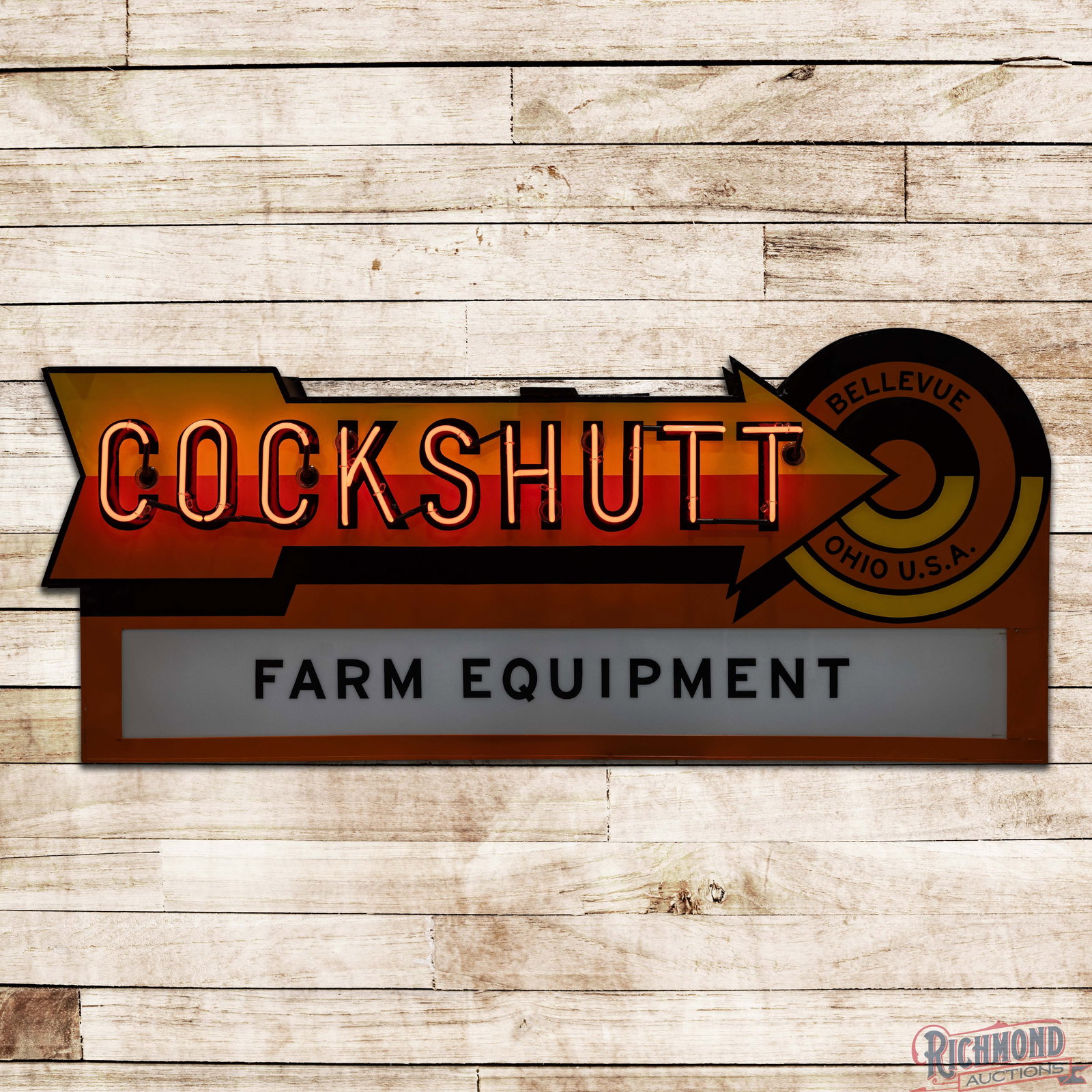 Cockshutt Farm Equipment 7' Double Sided Tin Lighted Neon Sign w/ Logo Bellevue Ohio (1 of 5)
