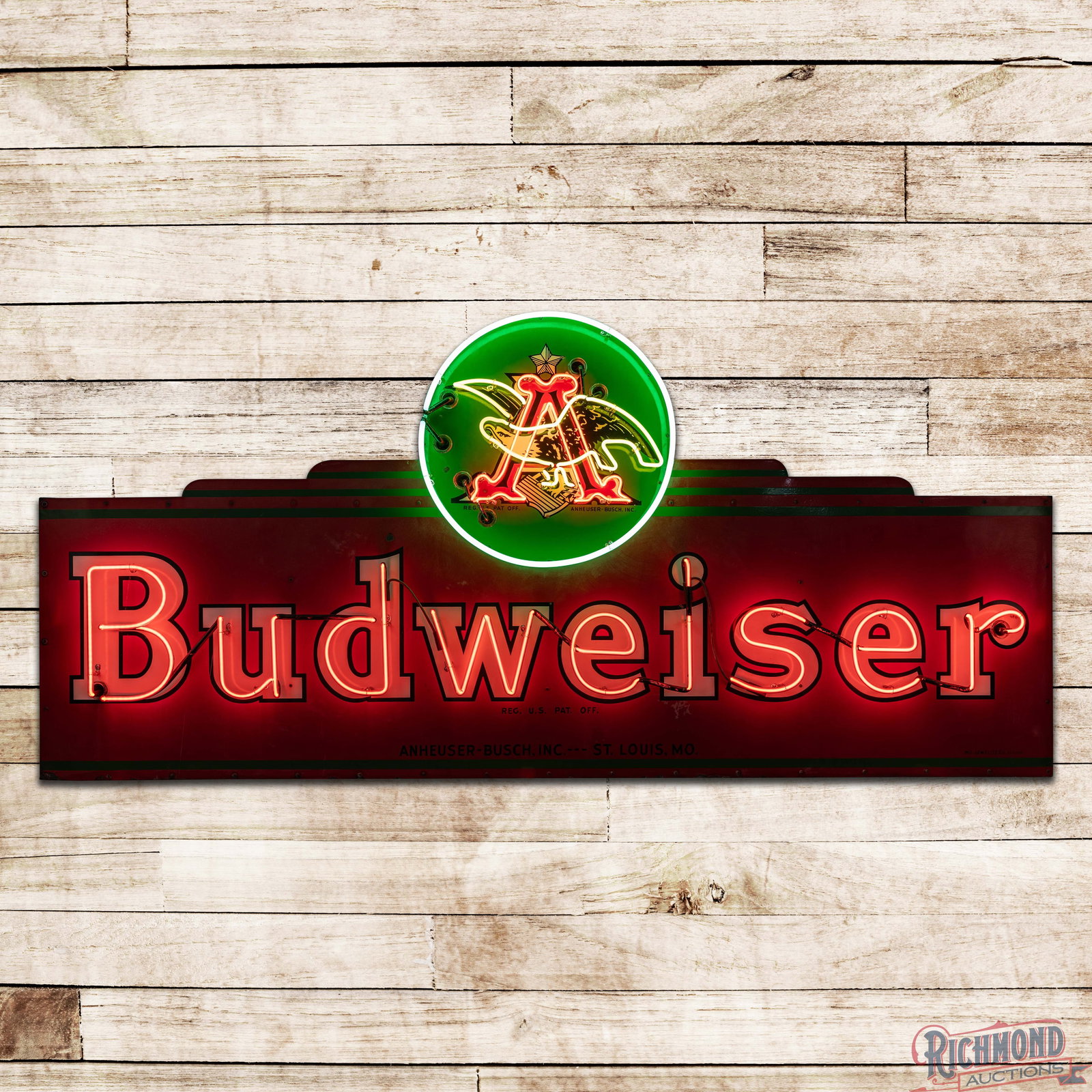 Budweiser Anheuser Busch 8' Die Cut Single Sided Porcelain Factory Neon Sign w/ Eagle Logo (1 of 4)
