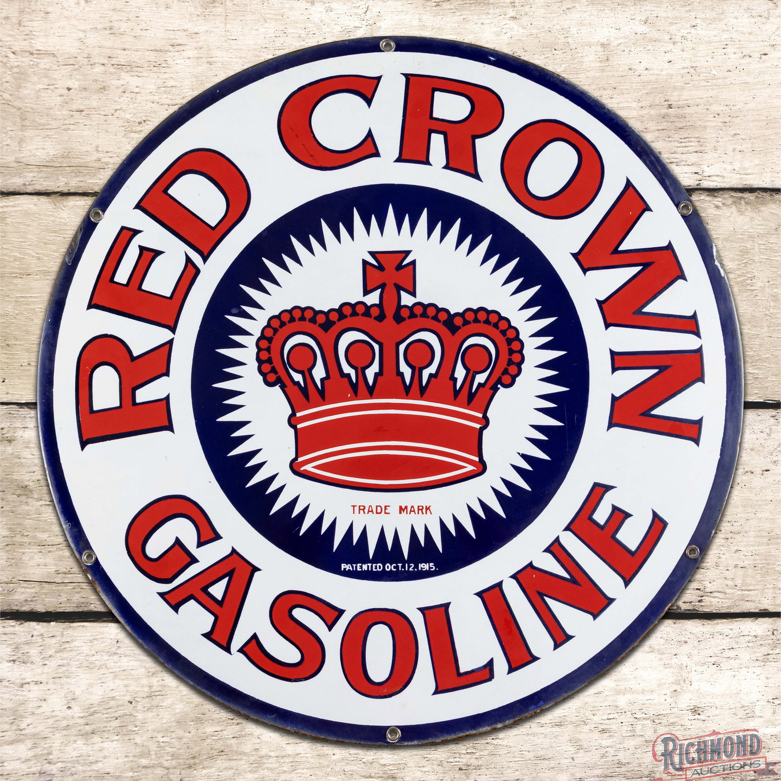 Red Crown Gasoline 24" Single Sided Porcelain Sign w/ Logo (1 of 3)