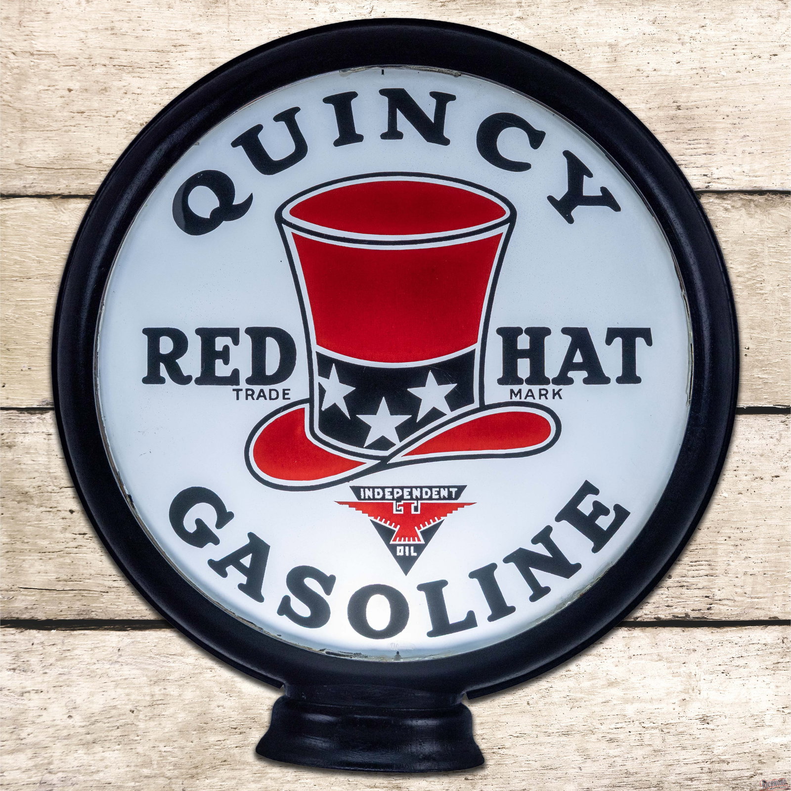 Quincy Red Hat Gasoline w/ Independent Logo 15" Single Lens w/ HP Metal Body Globe (1 of 6)