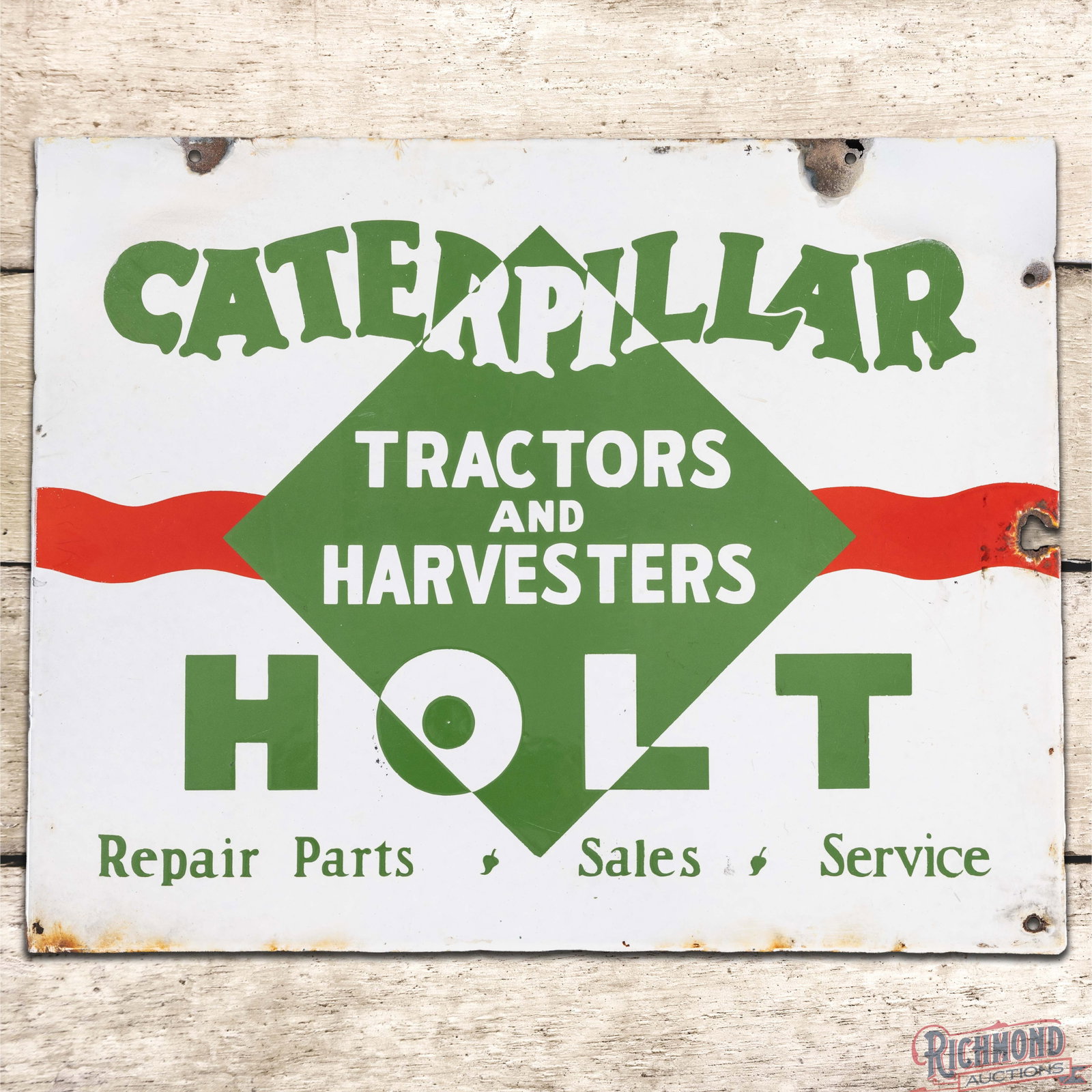 Rare Caterpillar Tractors and Harvesters Holt Repair Parts Sales Service Porcelain Flange Sign (1 of 4)