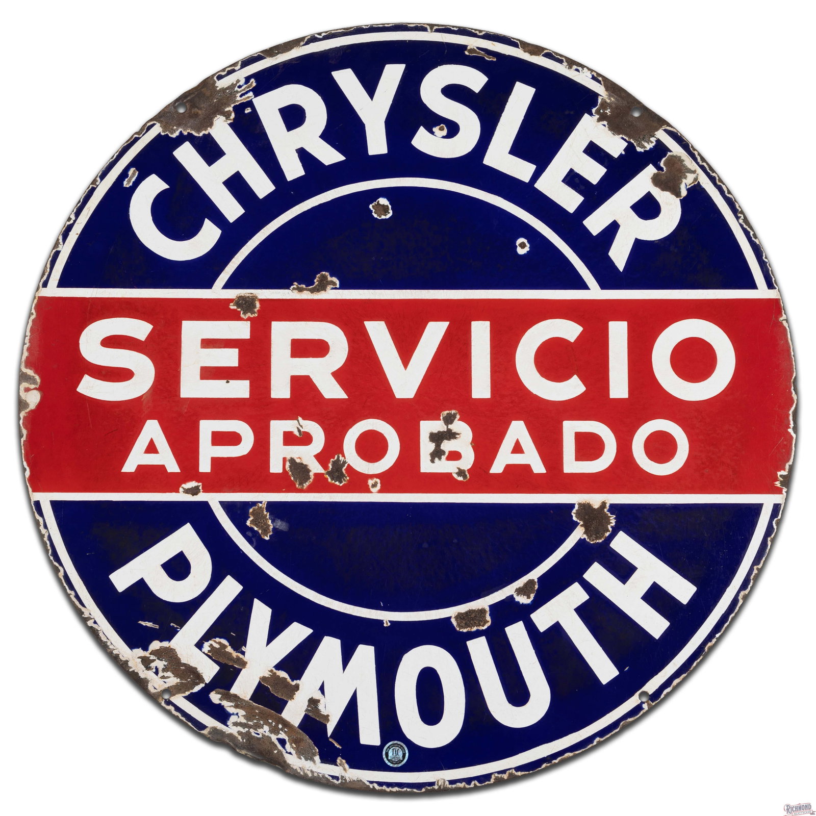 Rare Chrysler Plymouth Servicio Aprobado 30" Double Sided Porcelain Sign - 3