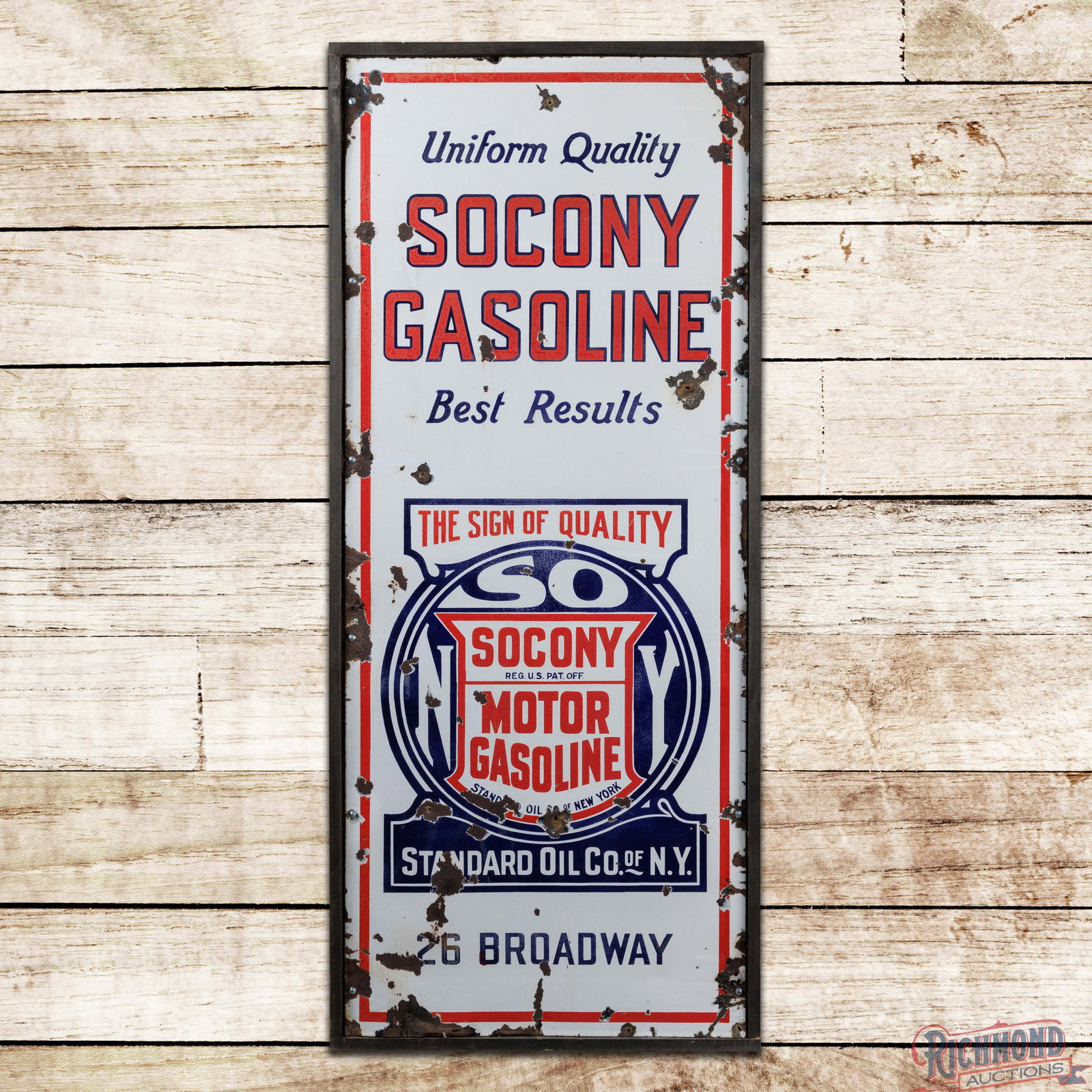 Socony Motor Gasoline 5' Single Sided Porcelain Lighthouse Sign w/ Logo 26 Broadway NYC (1 of 3)