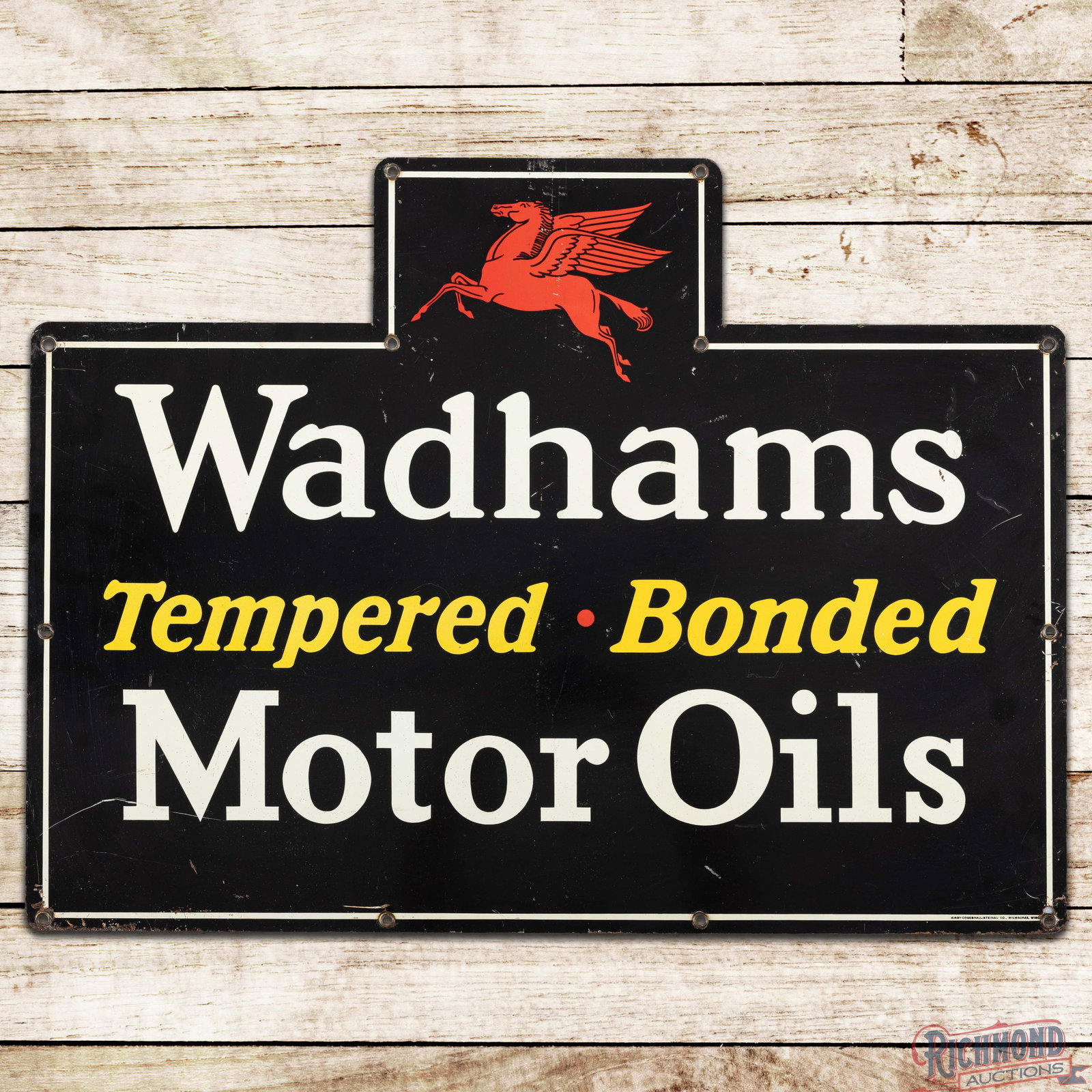 Wadhams Tempered Bonded Motor Oils Die Cut Single Sided Tin Sign w/ Pegasus (1 of 3)
