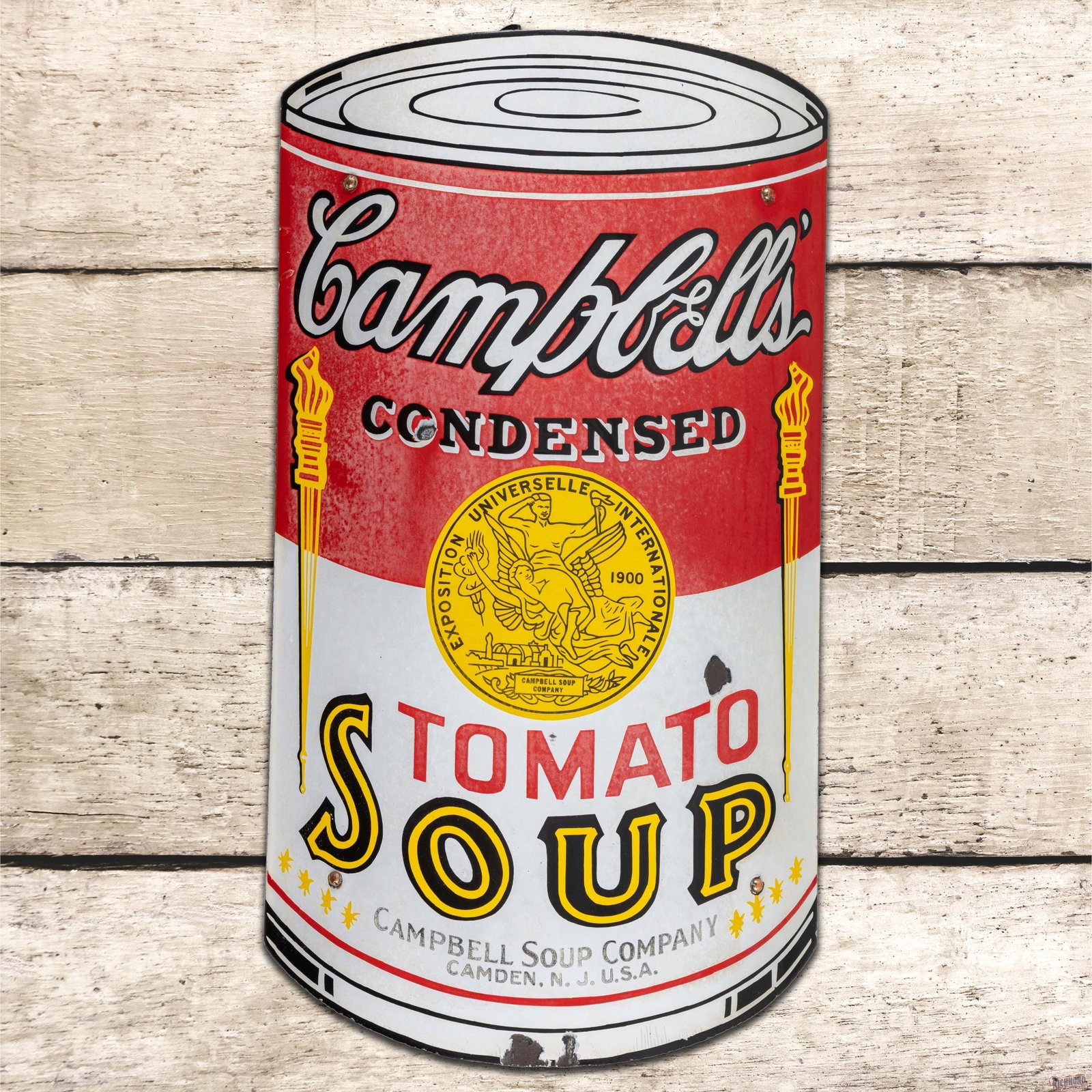 Campbell's Tomato Soup Single Sided Porcelain Curved Sign w/ Original Bracket (1 of 3)