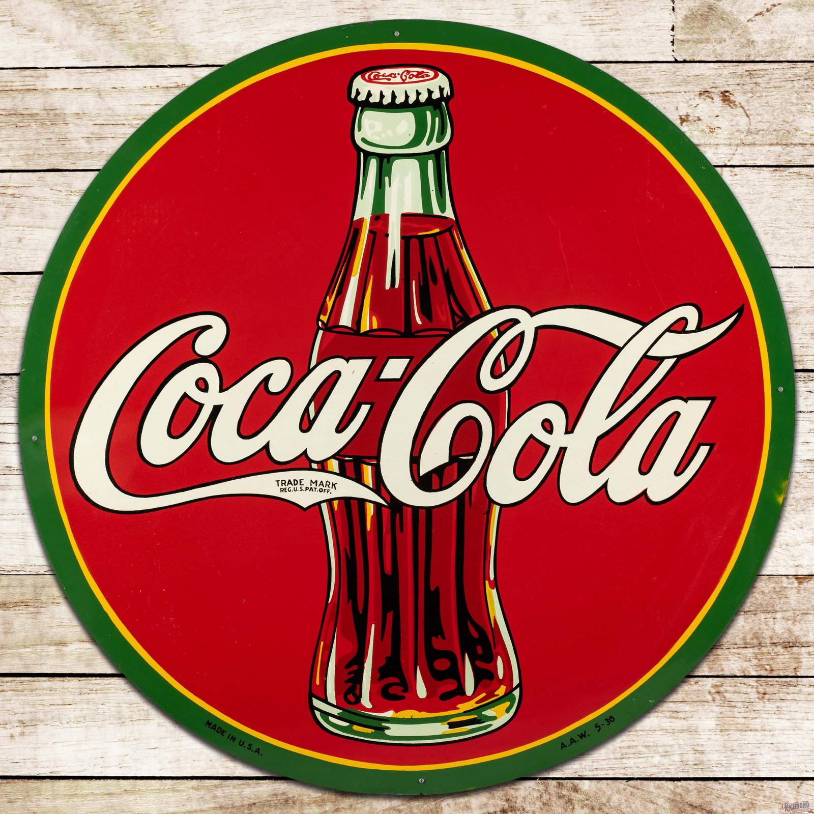 1936 Coca Cola 45.5" Single Sided Tin Sign w/ Bottle (1 of 3)
