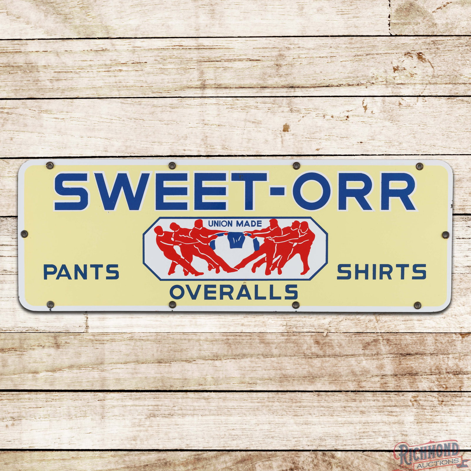 Seet Orr Union Made Overalls 27" Single Sided Porcelain Sign w/ Logo (1 of 3)