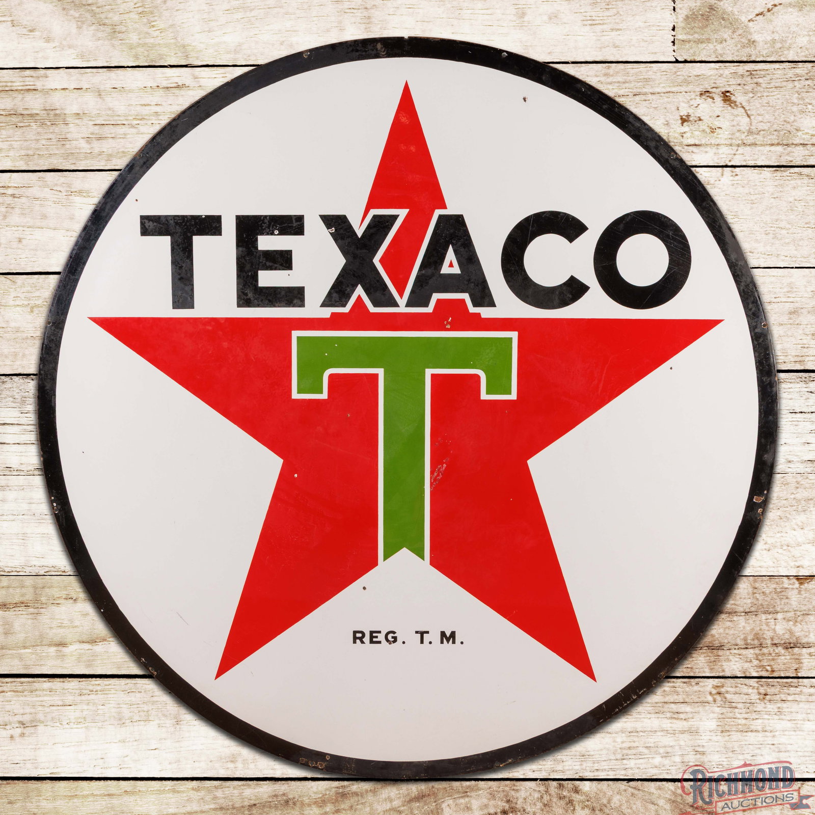 1954 Texaco Gasoline 6' Double Sided Porcelain ID Sign (1 of 3)