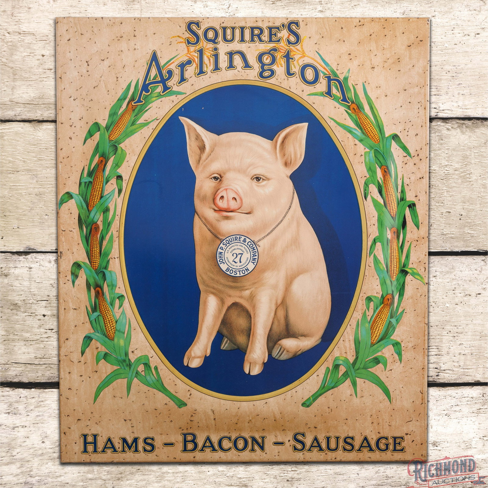 Squire's Arlington Hams Bacon Sausage Single Sided Tin w/ Pig (1 of 3)