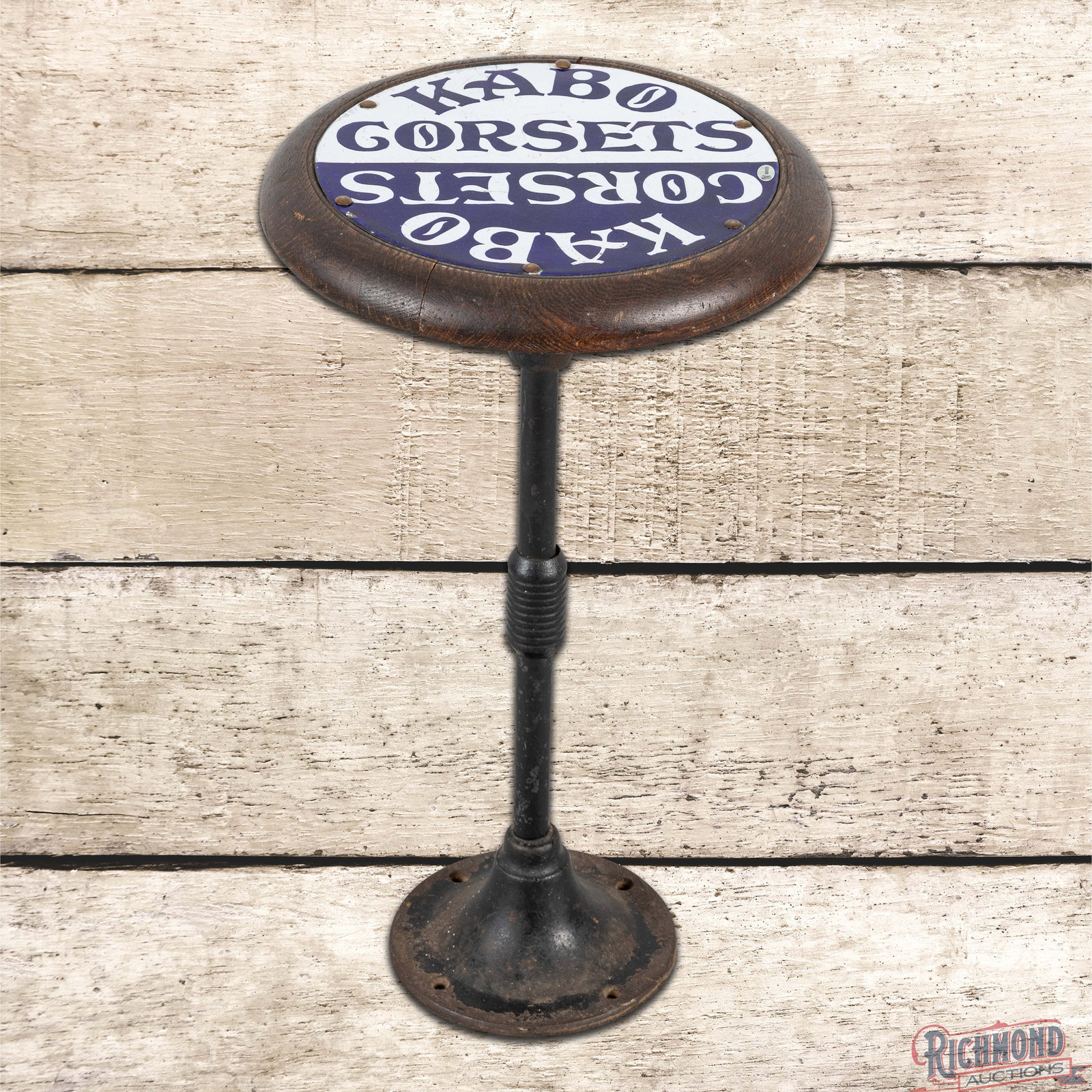 Kabo Corsets Advertising Stool w/ 10" Single Sided Porcelain Sign (1 of 5)