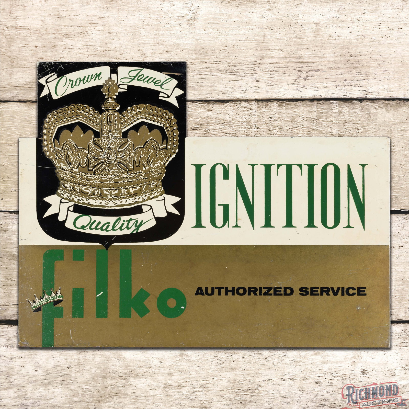 Filko Crown Jewel Quality Ignition Service Double Sided Tin Flange Sign w/ Logo (1 of 4)
