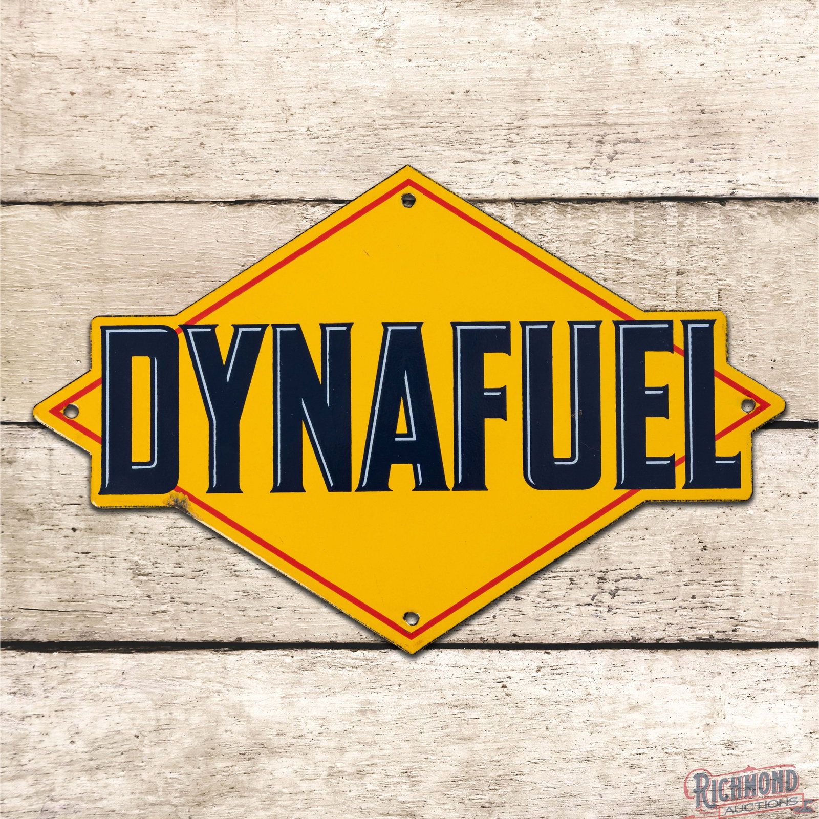 Sunoco Dynafuel Gasoline Single Sided Porcelain Pump Plate Sign: SSP (single sided porcelain) die cut sign has excellent color and gloss. The field is exceptionally clean with a small factory blemish in the "U" and a tiny nick in the upper field. The perimeter has 
