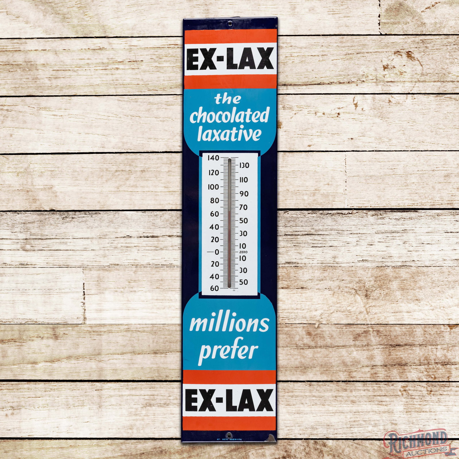 Ex-Lax "The Chocolated Laxative Millions Prefer" Single Sided Porcelain Thermometer (1 of 3)
