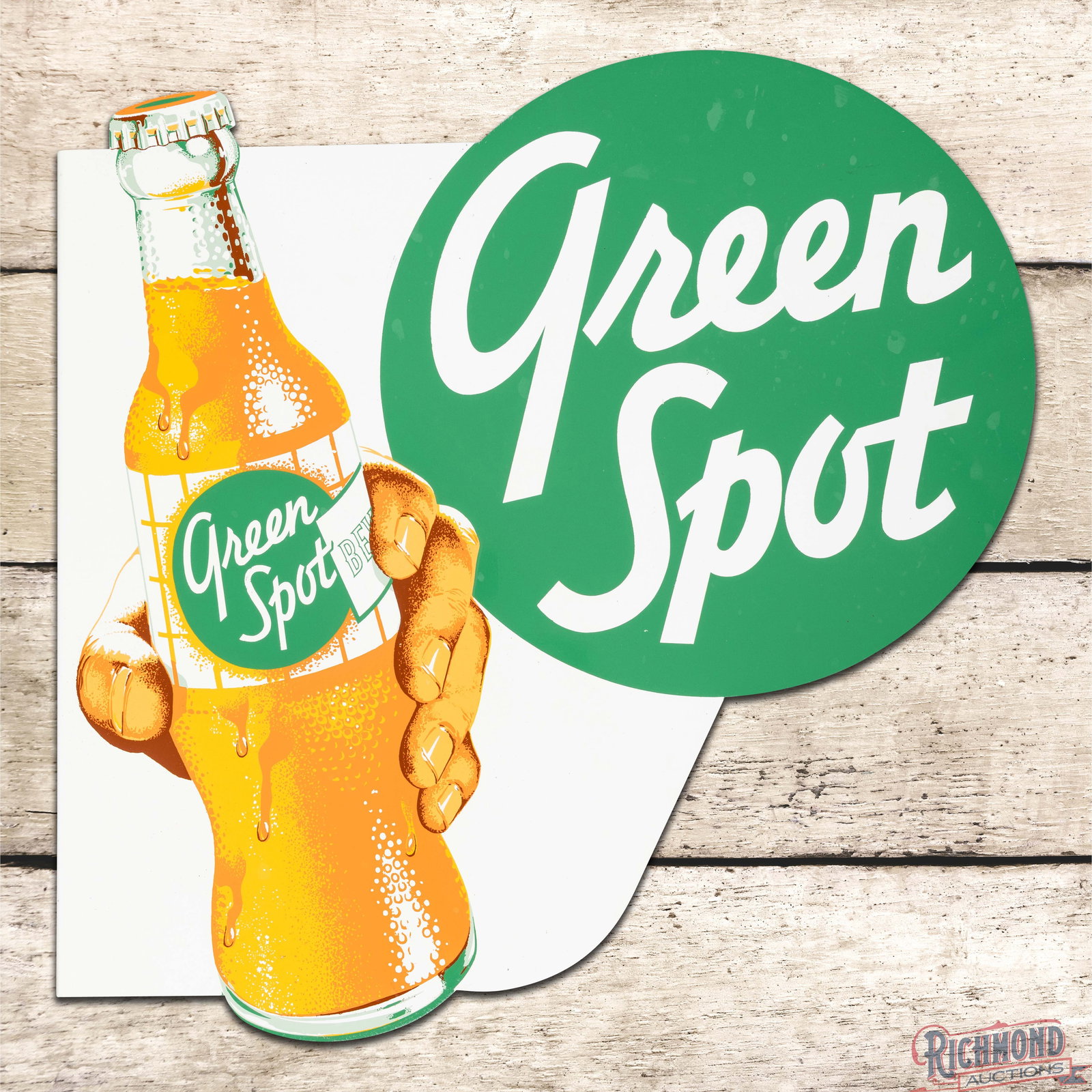 Green Spot Beverages Double Sided Tin Flange Sign w/ Hand & Bottle (1 of 4)