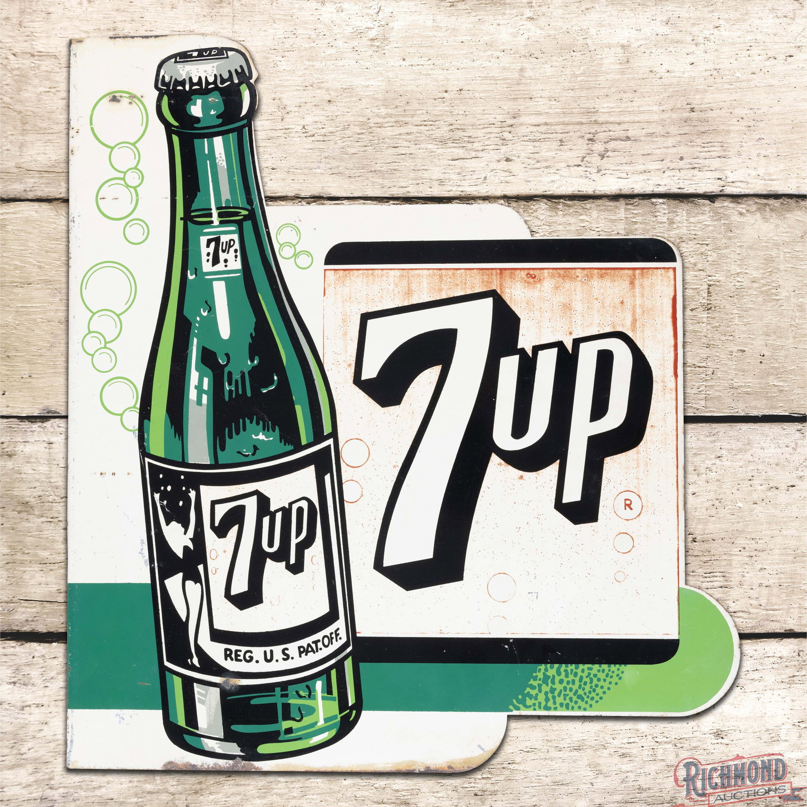 1952 7up Double Sided Tin Flange Sign w/ Logo & Swimmer Girl Bottle (1 of 4)