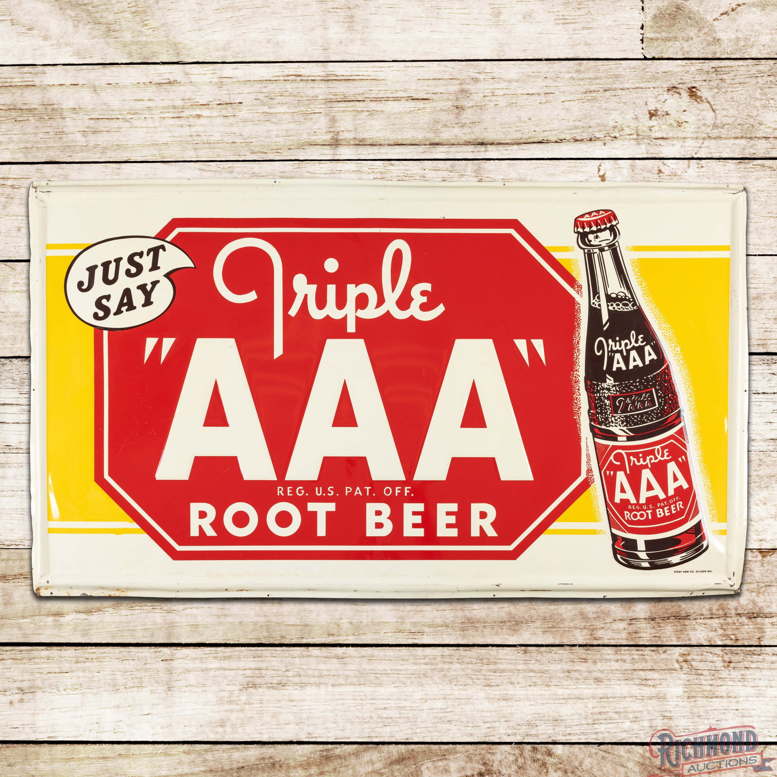 Triple AAA Root Beer 4.5' Emb. Single Sided Tin Sign w/ Bottle (1 of 3)