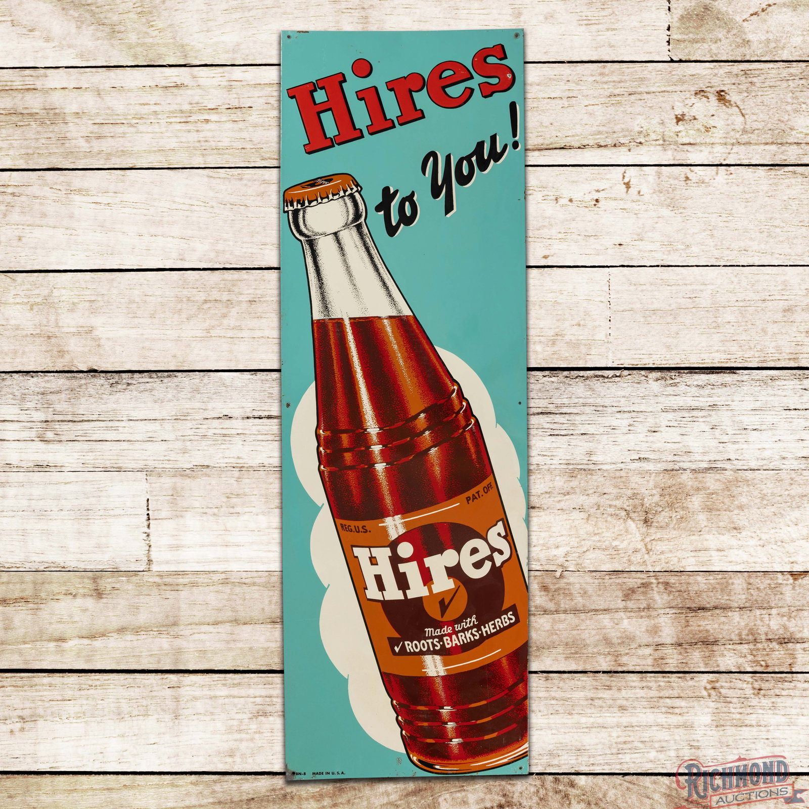 Hires Root Beer to You! Emb. Single Sided Tin Sign w/ Bottle (1 of 3)