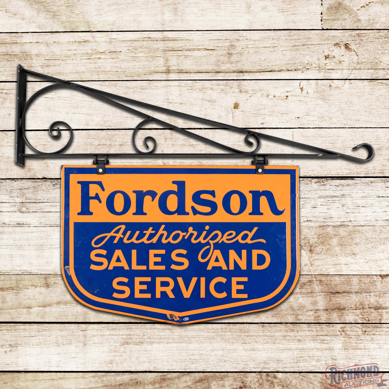 Fordson Authorized Sales and Service Double Sided Porcelain Sign w/ Bracket (1 of 3)