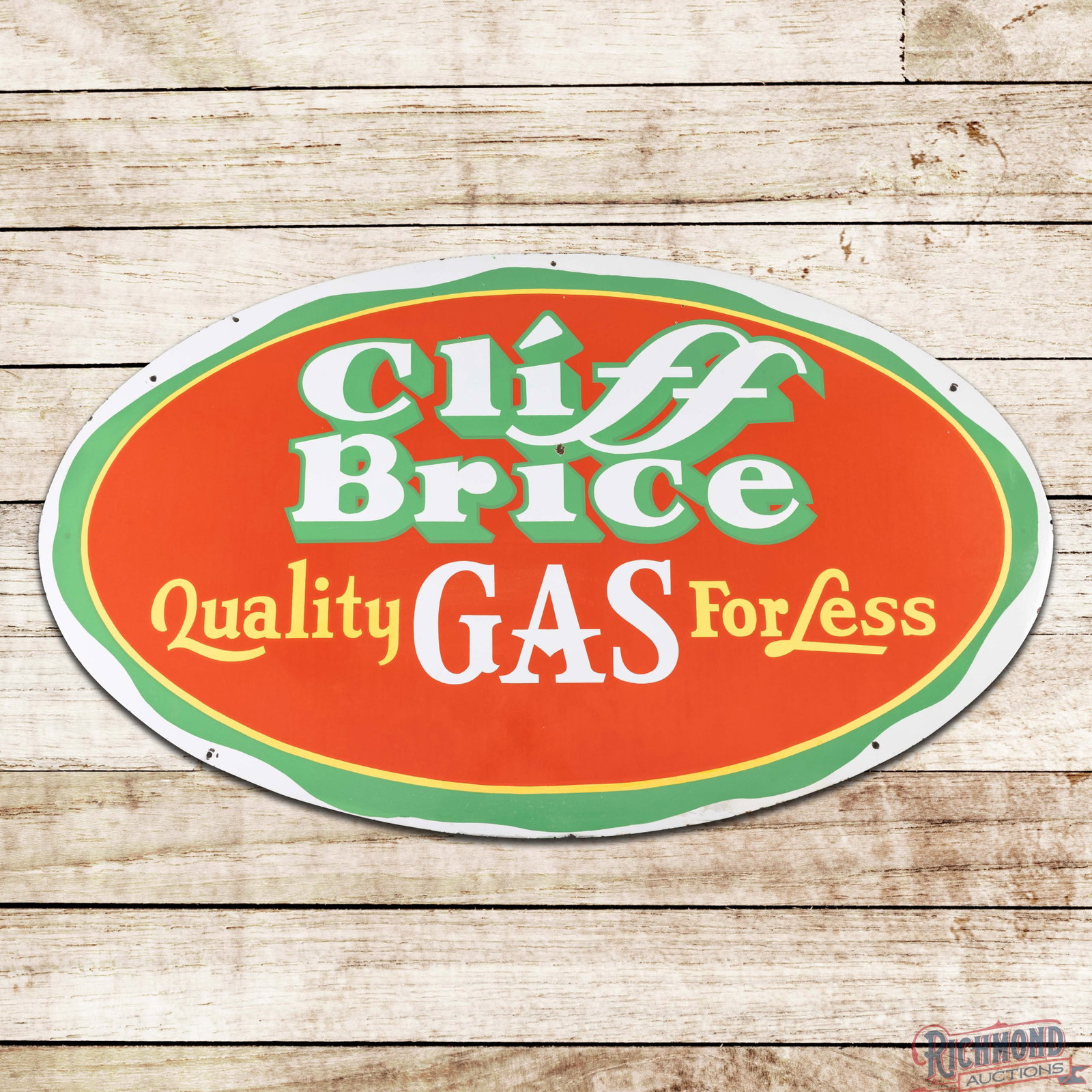 Cliff Brice Quality Gas for Less 5.5' Double Sided Porcelain Sign Pueblo Colorado (1 of 3)