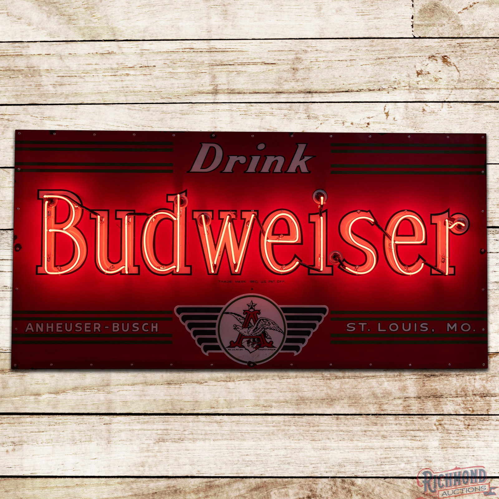 Drink Budweiser Beer Anheuser Busch St. Louis MO. 6' Single Sided Porcelain Factory Neon Sign (1 of 3)