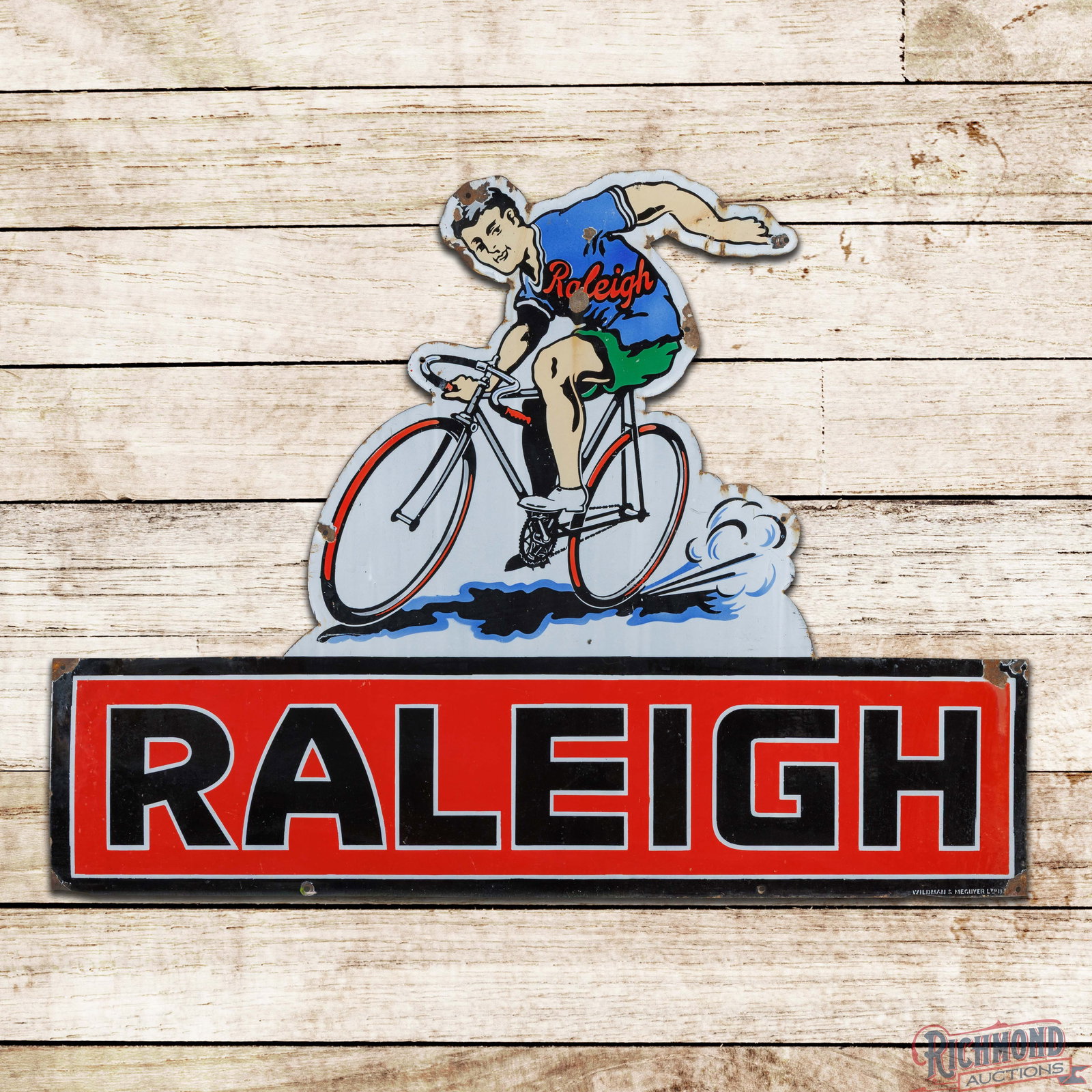 Amazing Raleigh Bicycles Die Cut 4' Single Sided Porcelain Sign (1 of 3)