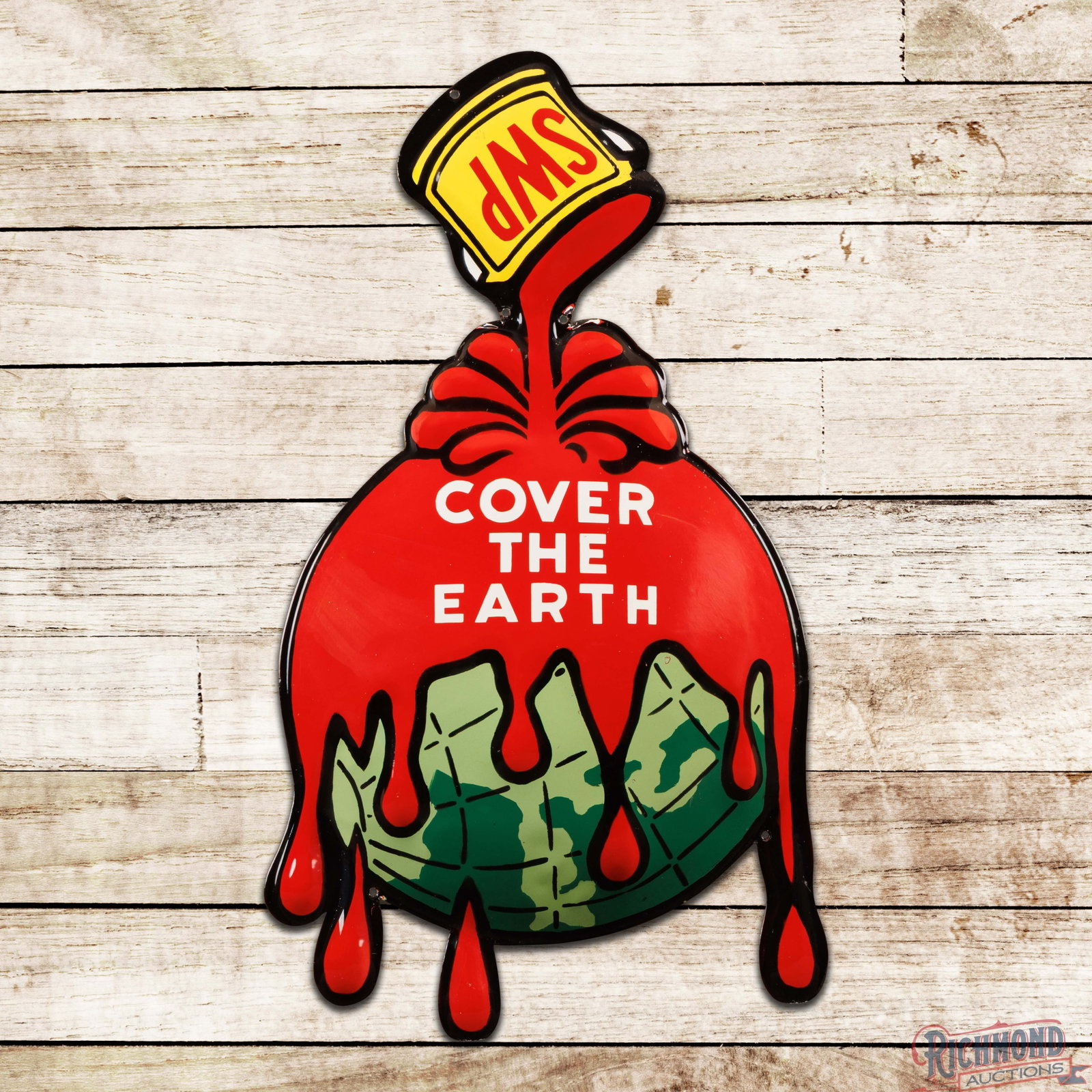 SWP Sherwin Williams Paints "Cover the Earth" 36" Convex Single Sided Porcelain Sign (1 of 3)