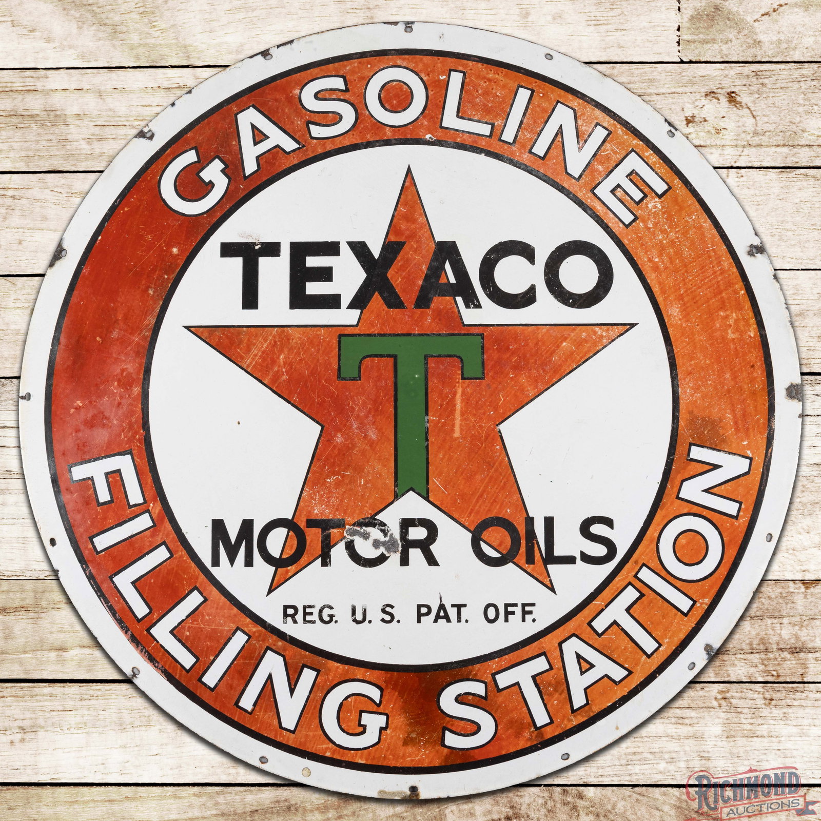 Texaco Gasoline Motor Oils Filling Station 42" Single Sided Porcelain Logo Sign (1 of 3)