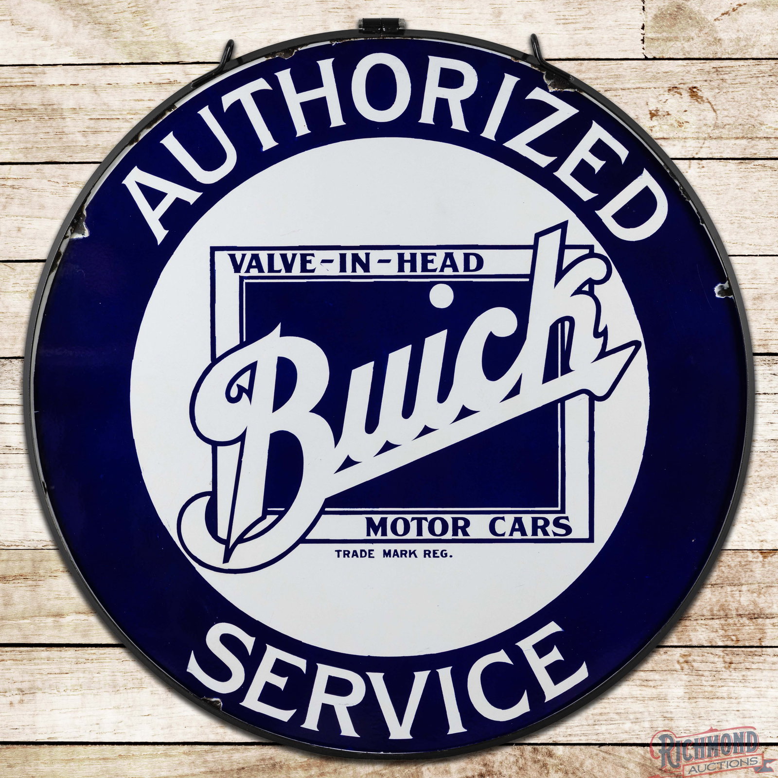 Buick Authorized Service "Valve in Head" 42" Single Sided Porcelain Sign w/ Ring (1 of 3)