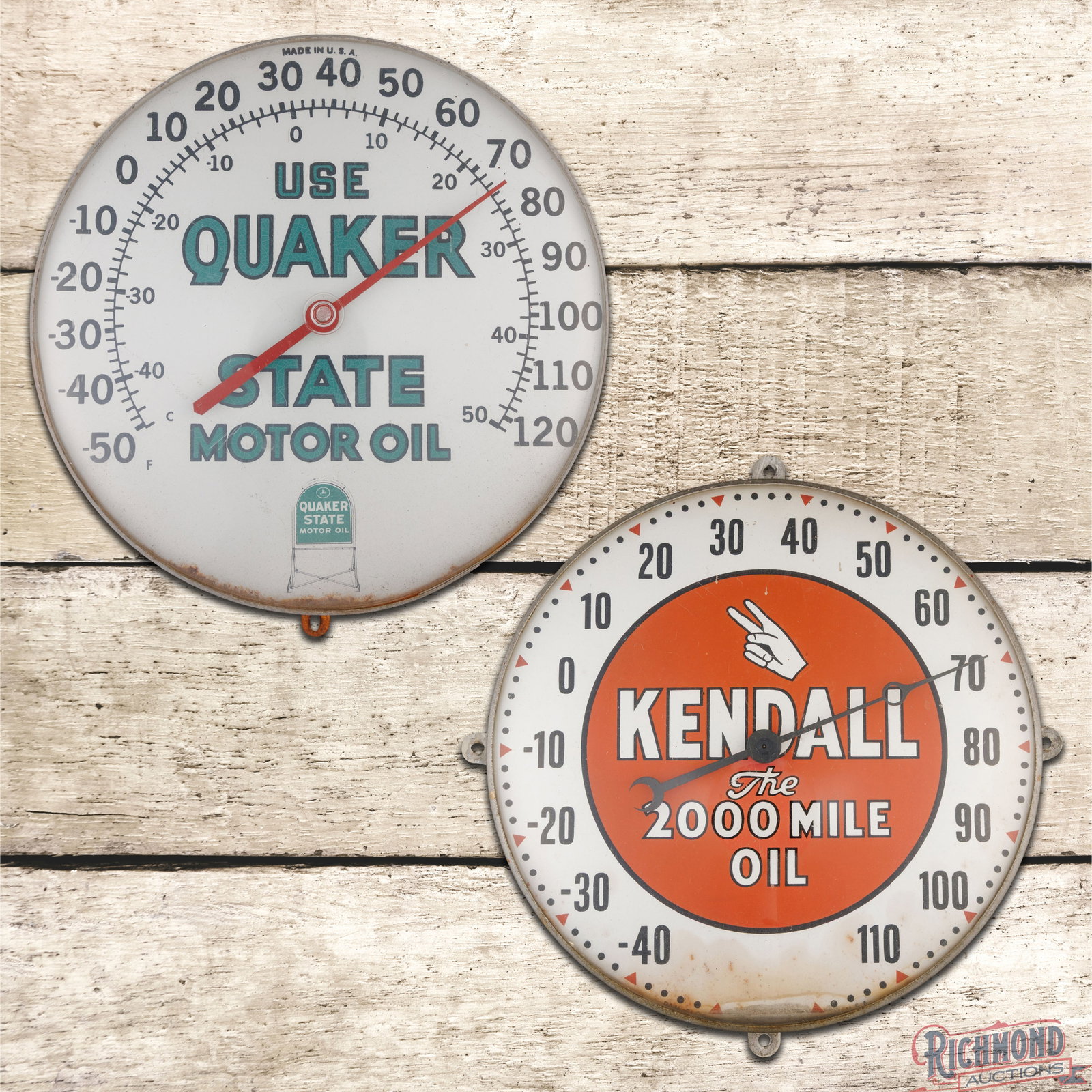 Group of Two 12" Advertising Thermometers Quaker State & Kendall Motor Oils (1 of 6)