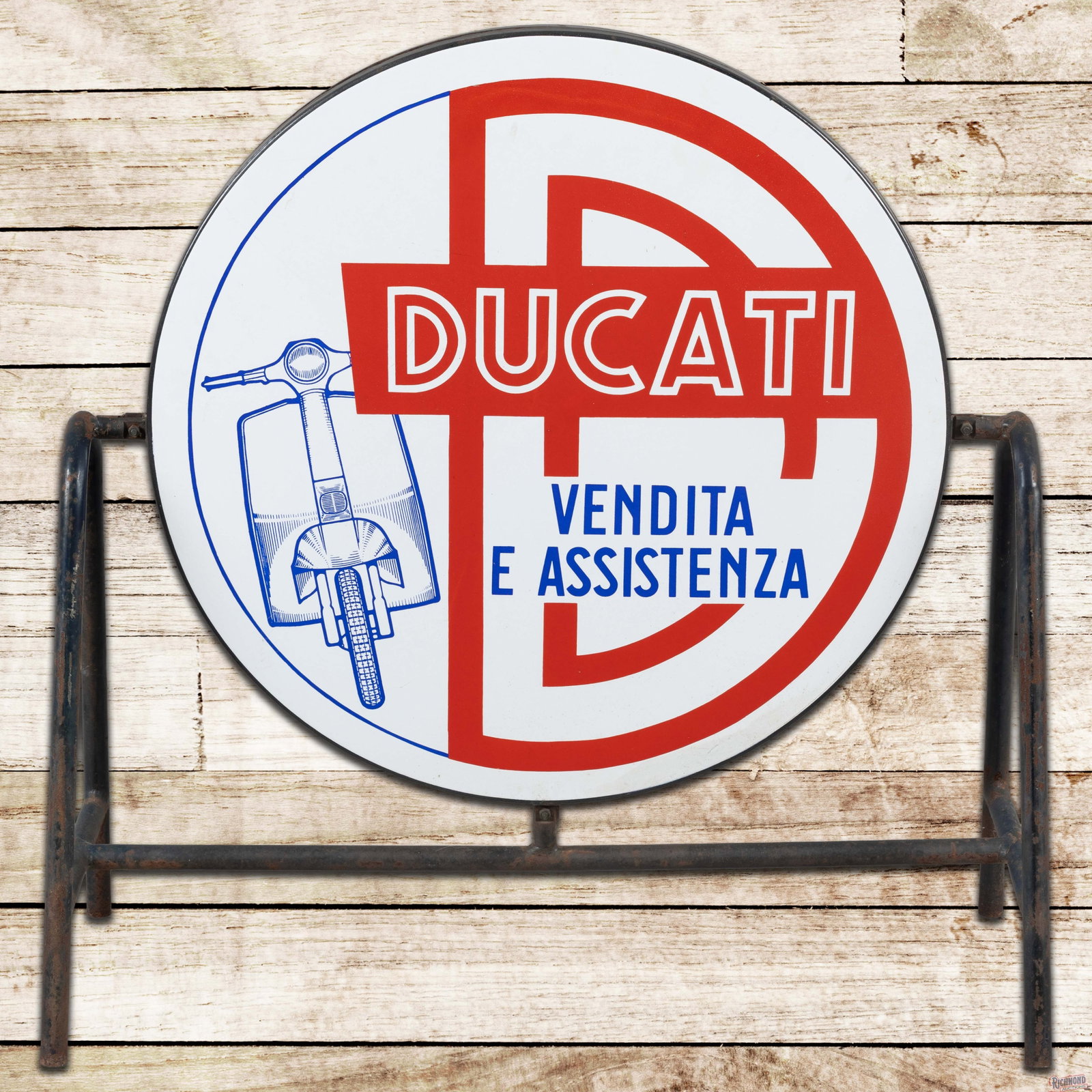 Ducati Vendita E Assistenza Double Sided Porcelain Curb Sign w Stand (1 of 3)