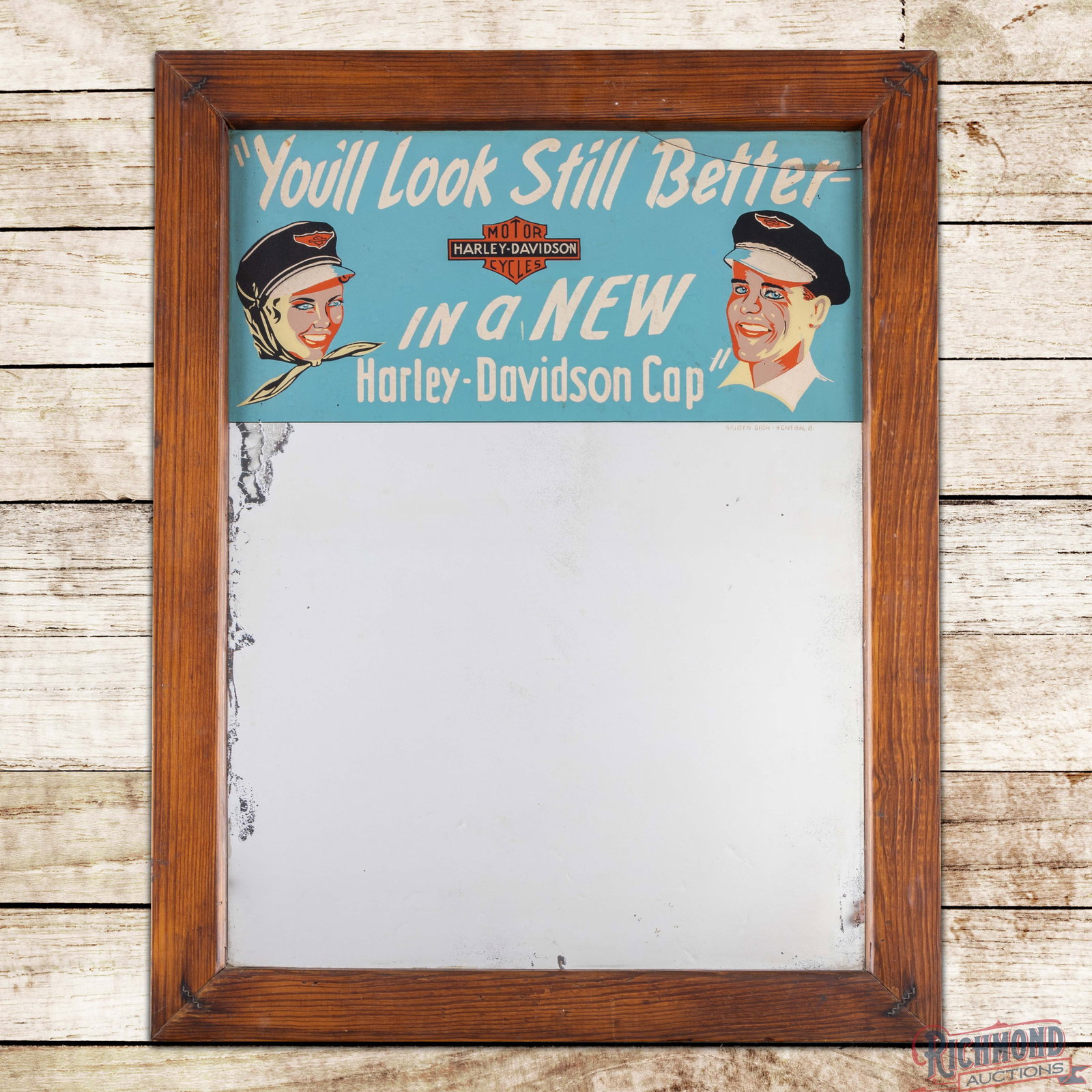 Harley Davidson "You'll Look Better in a New Cap" Advertising Mirror Sign w/ Logo (1 of 3)