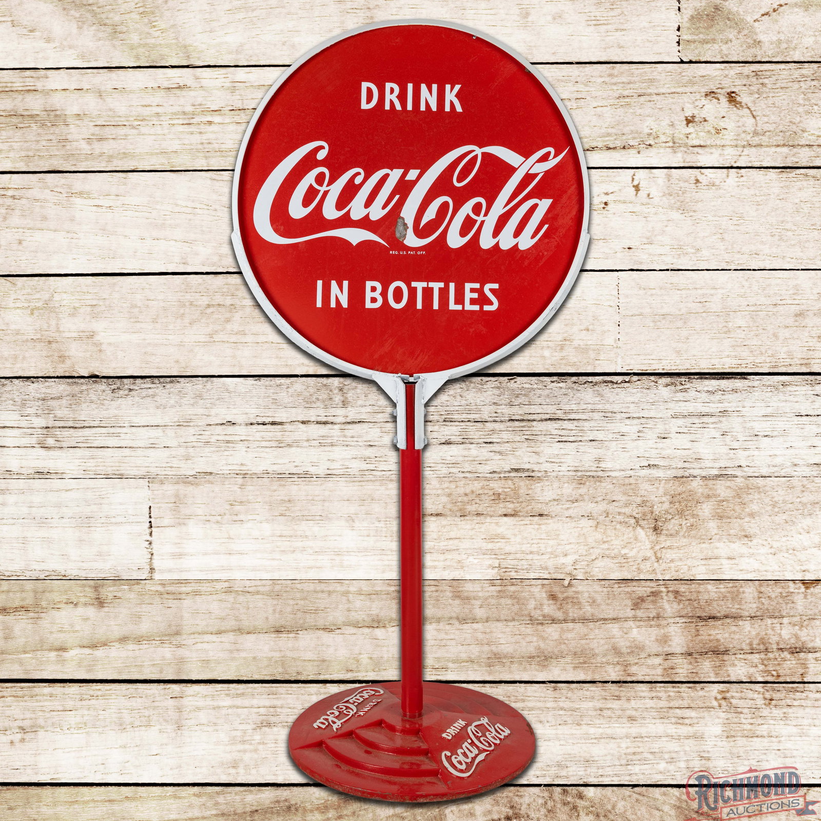 Drink Coca Cola in Bottles 30" Double Sided Porcelain Curb Sign w/ Base (1 of 3)